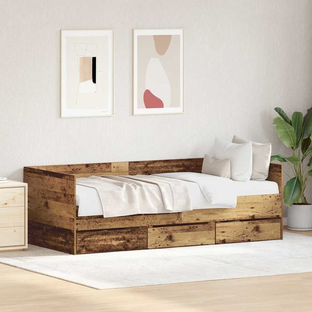 vidaXL Bett Tagesbett mit Schubladen Altholz 90 x 200 cm Holzwerkstoff (1-tlg)
