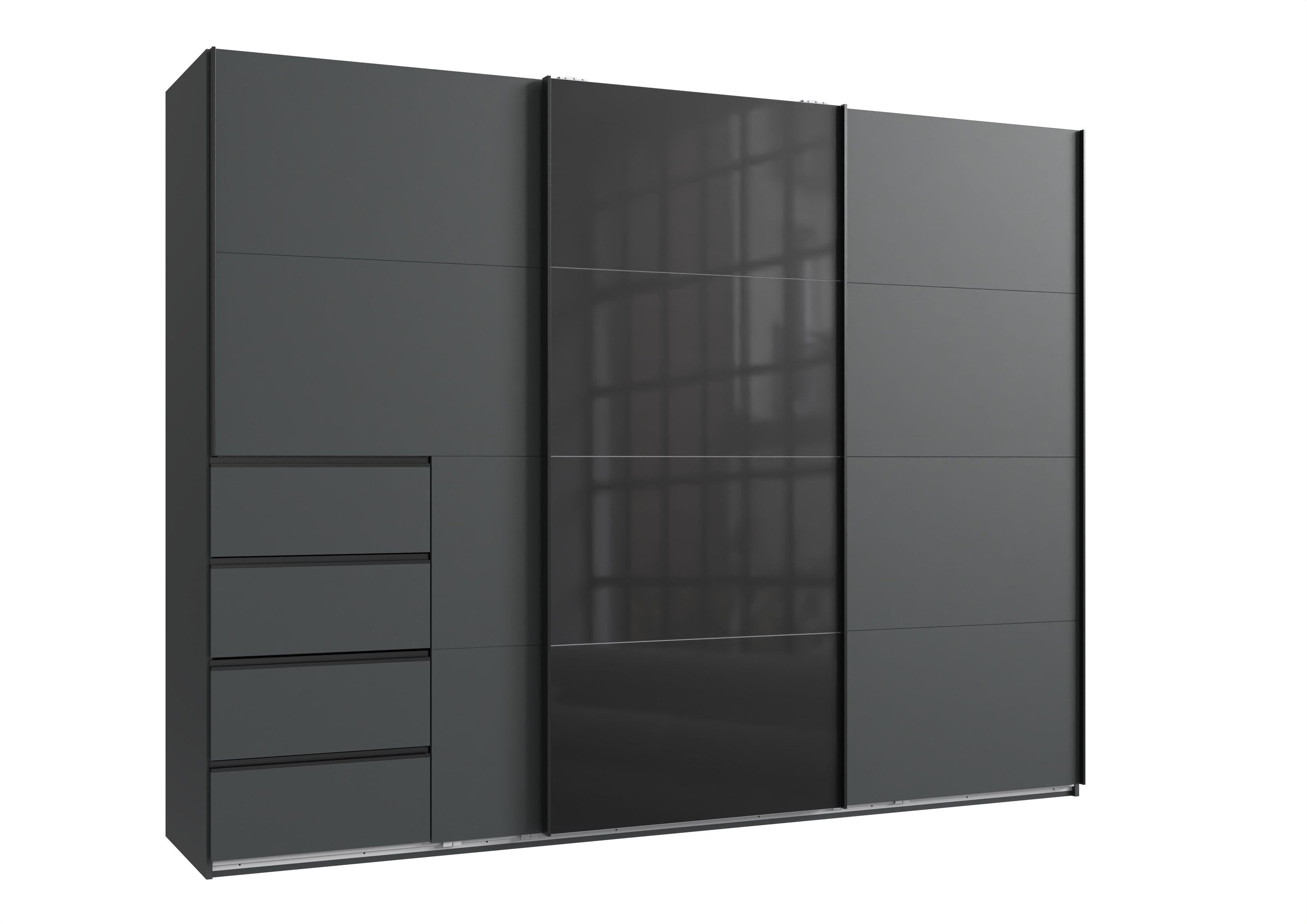freiraum Schwebetürenschrank BALI in GRAPHIT / GLAS SCHWARZ - 270x208x64cm (BxHxT)