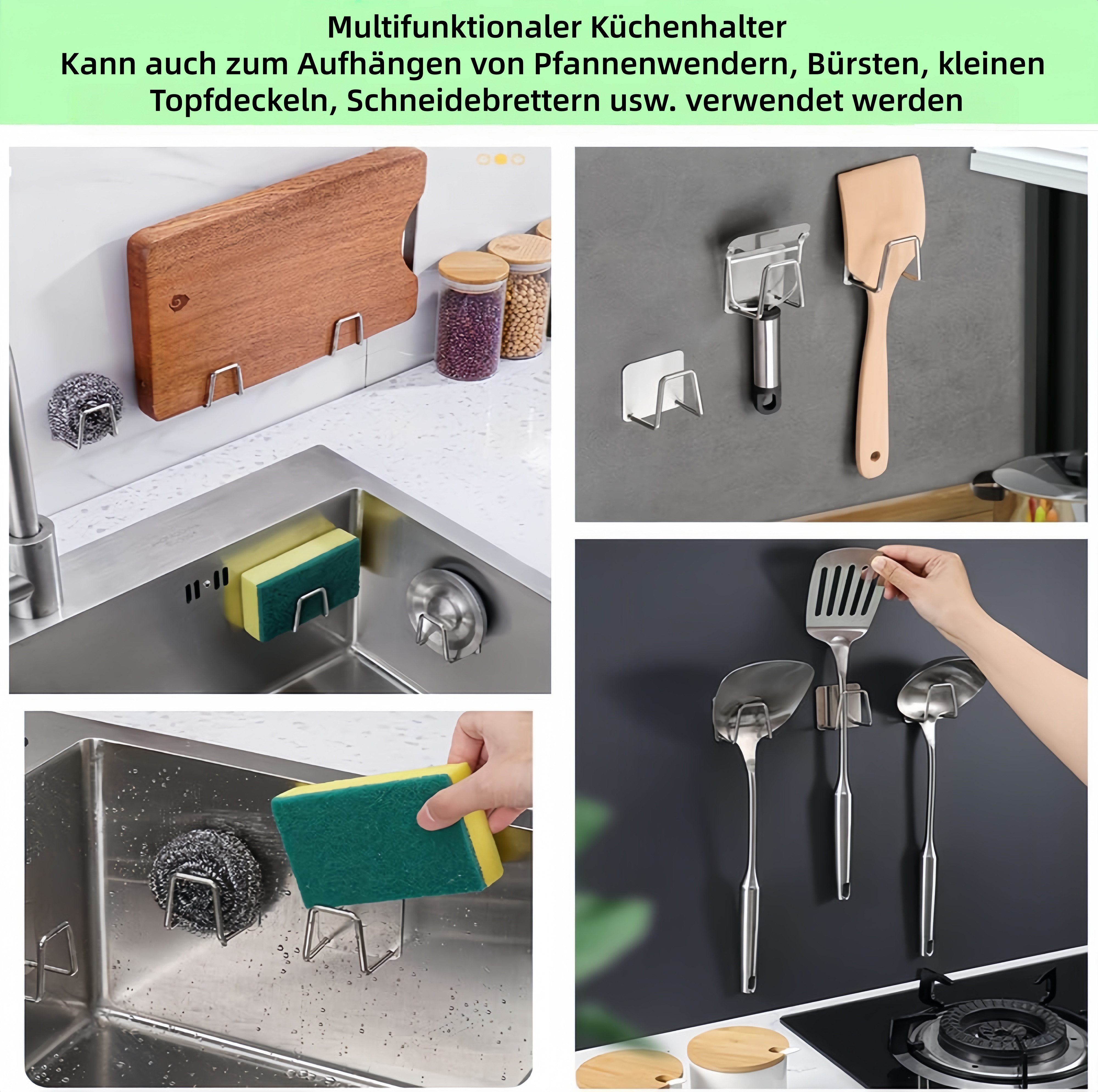 FOUORTUNATE-BEE Klebehaken 10er-Set Edelstahl Schwammhalter für die Spüle, (10-St), Praktische Küchenhelfer für saubere und ordentliche Spüle – Bild 5 von 5