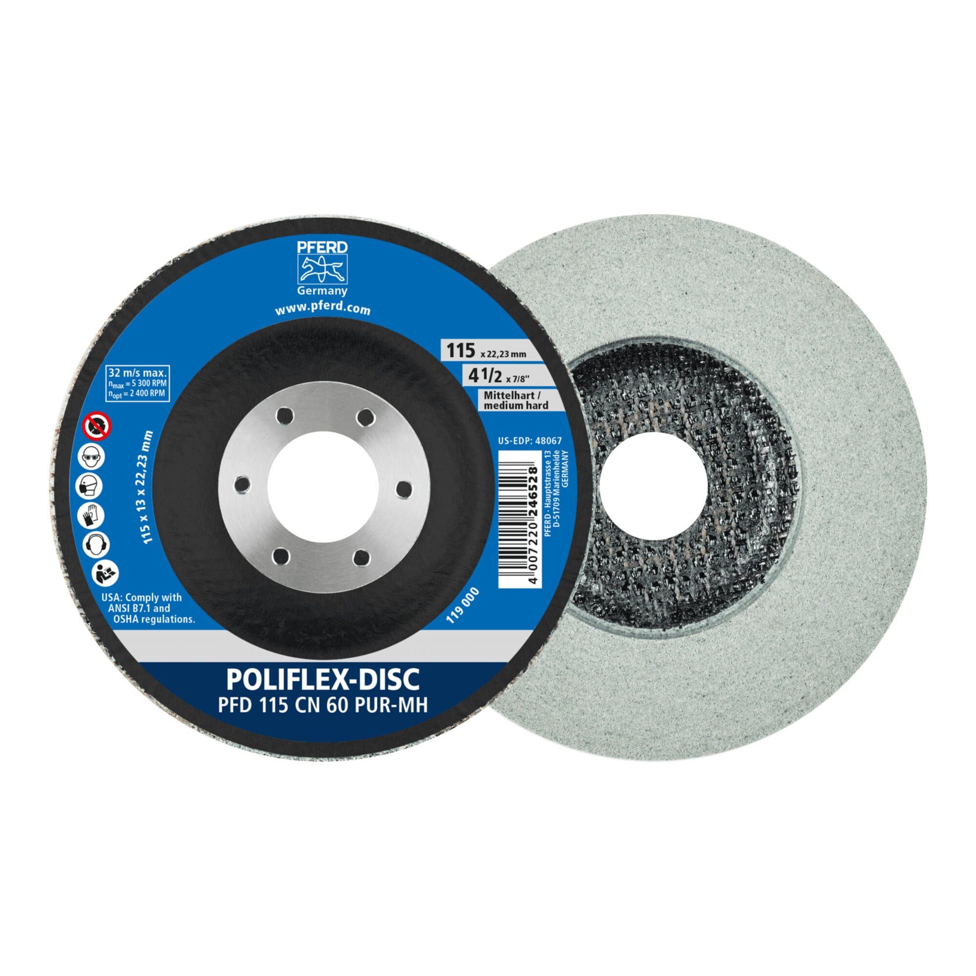 Pferd Schleifstift PFERD TOOLS Poliflex Disc PFD Ø 115x14 mm Bohrung-Ø 22,23 mm Bindung P
