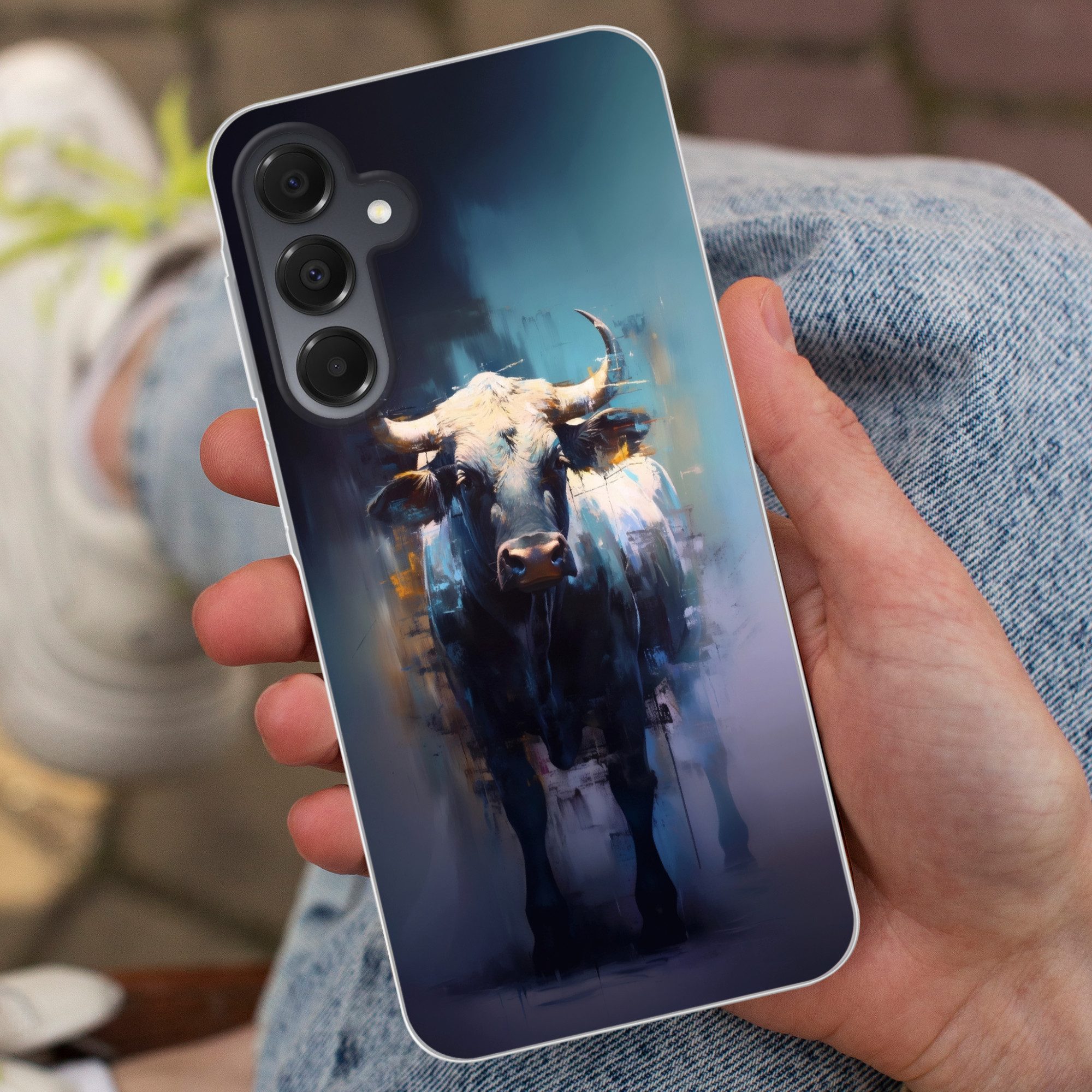 MuchoWow Handyhülle für Samsung Galaxy A16 5G Taurus - Schwarz - Abstrakt - Hörner, Phone Case, Silikon, Schutzhülle Dünn