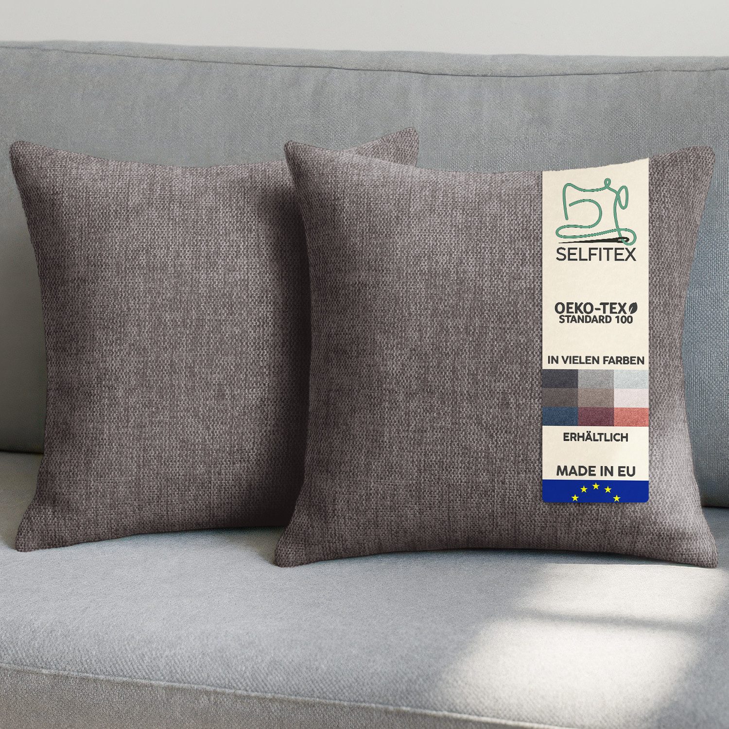 Selfitex Dekokissen 2er Set Sofakissen 30x50/40x40/50x50 inkl. Füllkissen, Canvas Stoff, strukturierte Oberfläche, fein meliert, in Handarbeit gefertigt