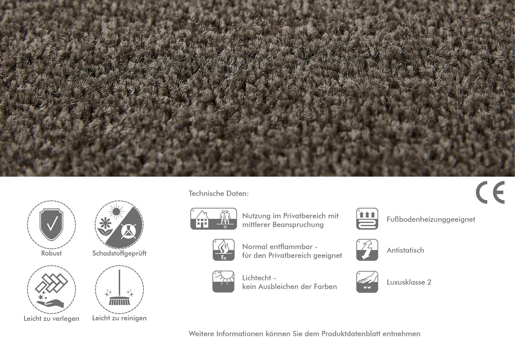 Breite Teppichboden Farben, 400 Höhe: strapazierfähig Uni & Coupon mm, 8,5 pflegeleicht rechteckig, grau-braun Andiamo, cm, Kräuselvelours Ines,