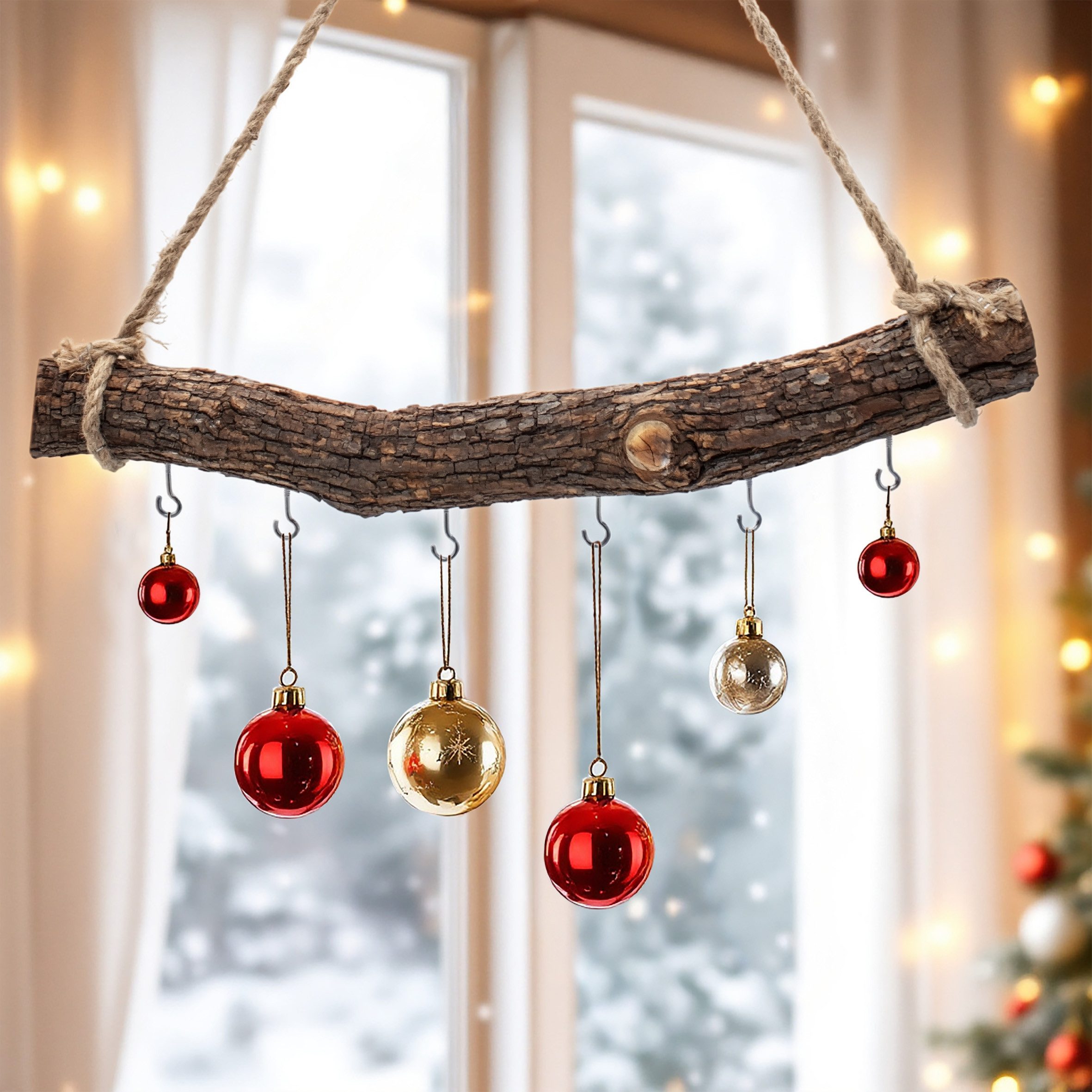 Spetebo Hängedekoration Holzast massiv zum Hängen mit 6 Haken zum Dekorieren - 56 cm (Stück, 1 St., 1), gewicht ca. 1,2 kg – Bild 5 von 5