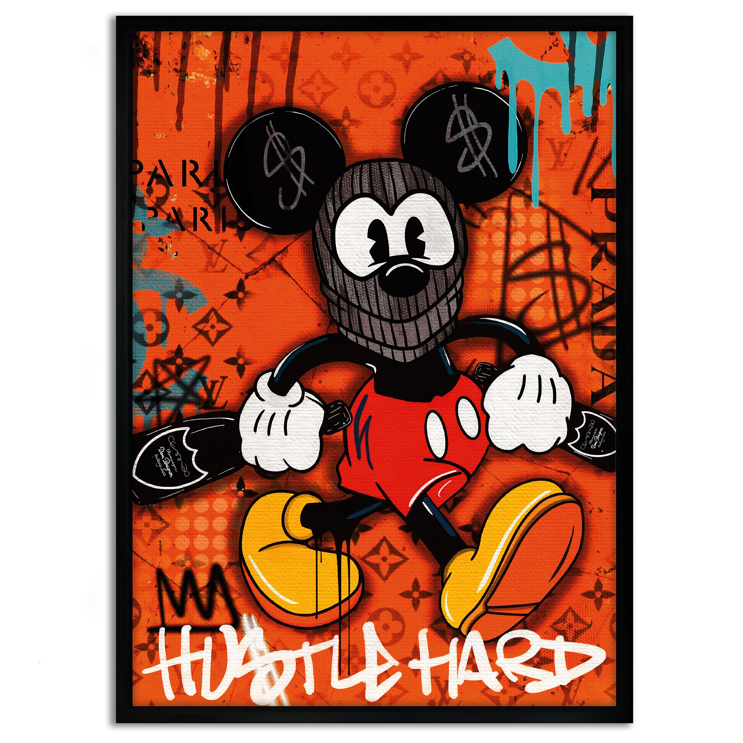 SimpleCanvas Wandbild Mickey the thief - Leinwandbild Pop Art / Motivation, Wandbild Mickey Mouse, Geld, Motivation