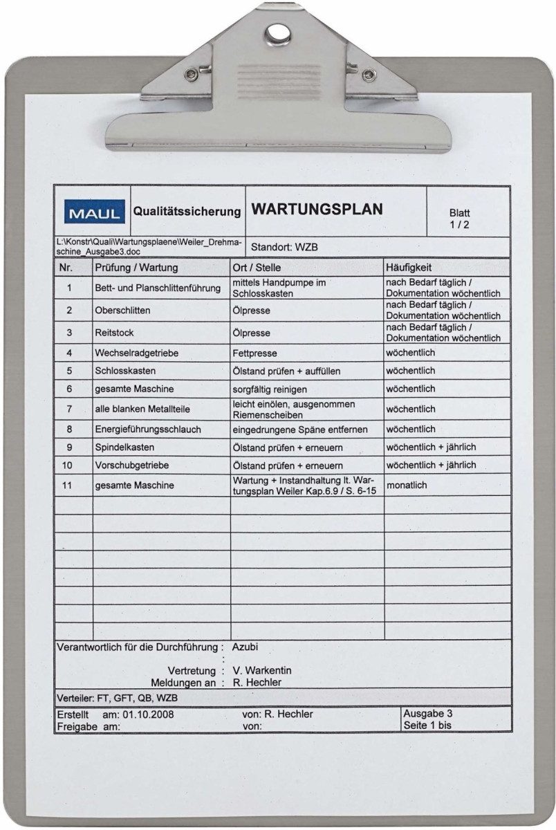Schreibmappe Schreibplatte Maulsteel Edelstahl A4 hoch silber.