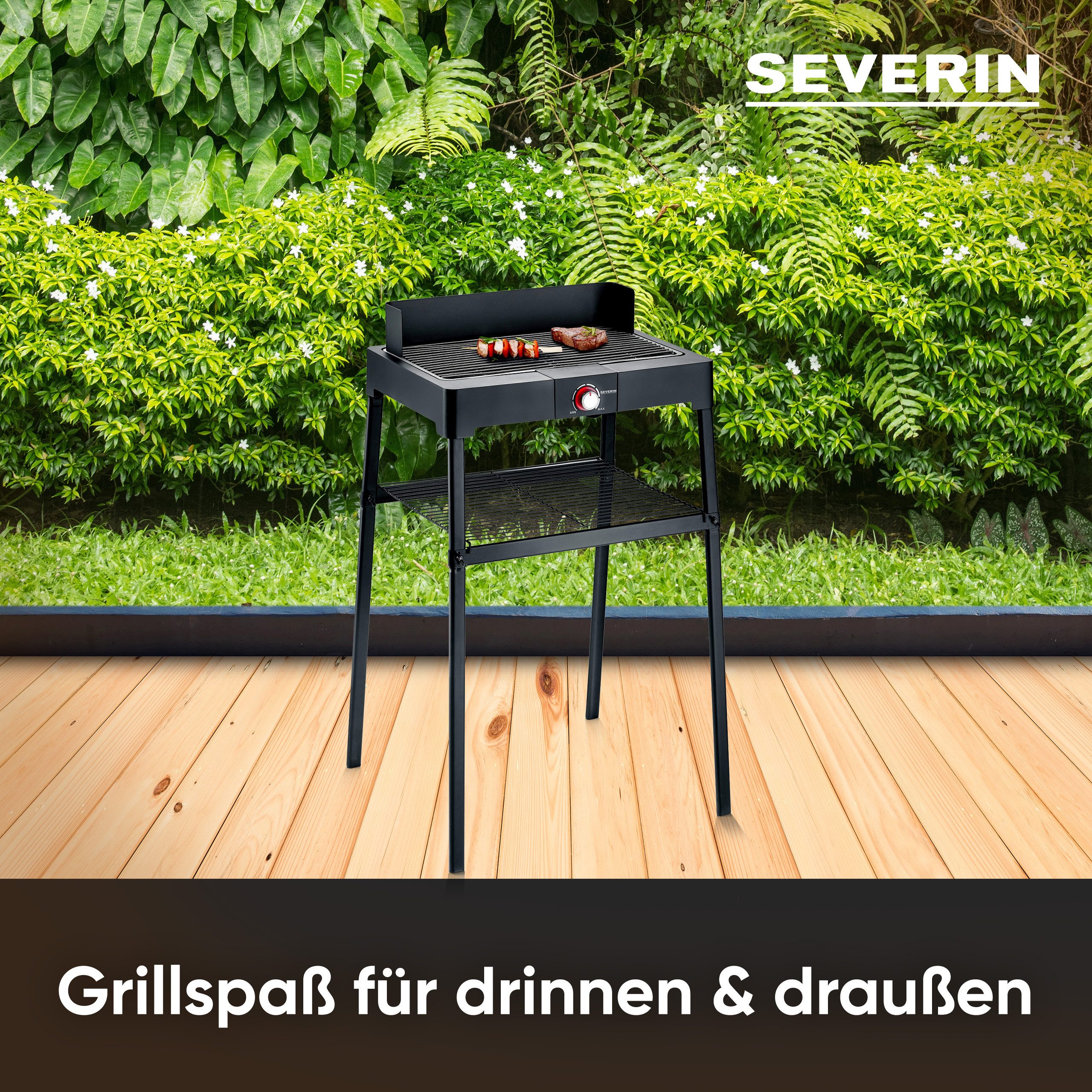 Severin Standgrill PG 8566, 2200 W, Elektrogrill mit Grillrost, als Stand- oder Tischgrill nutzbar