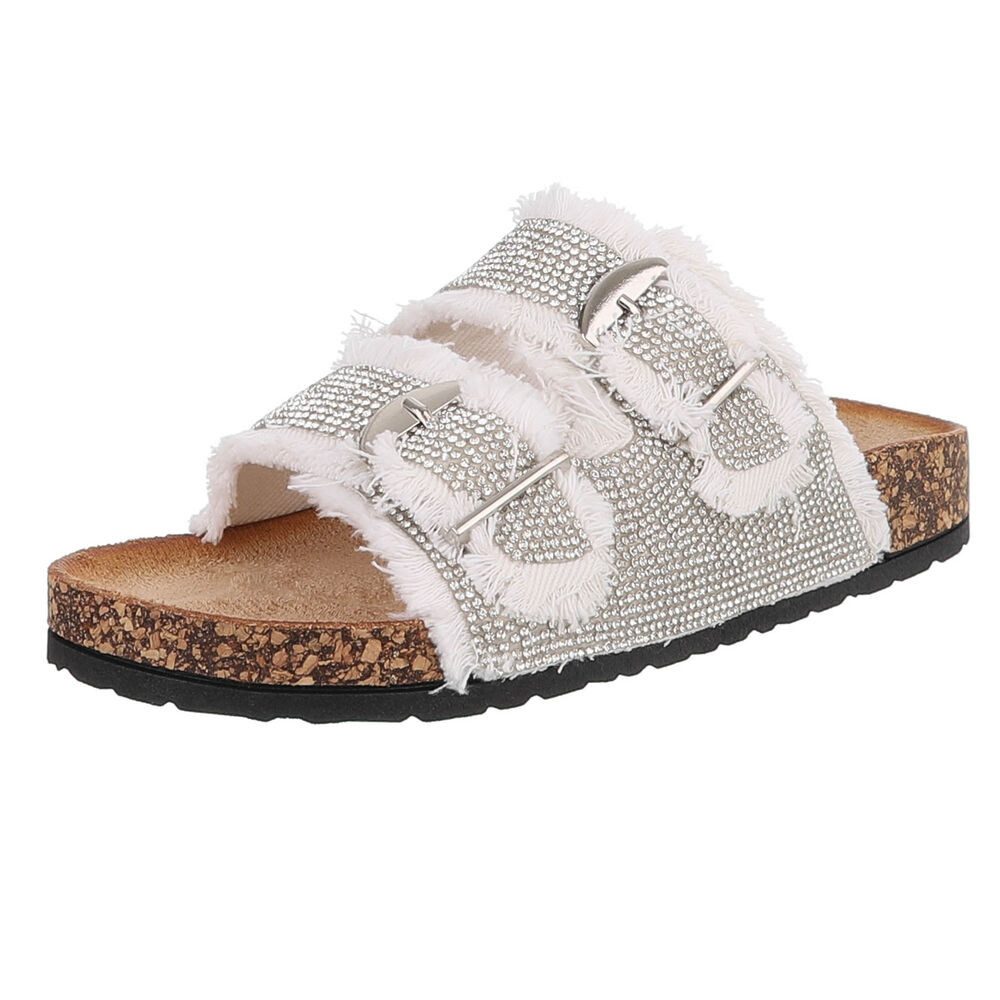 Glamouröse Damen Sandalen mit Strass und Korkfußbett Pantolette