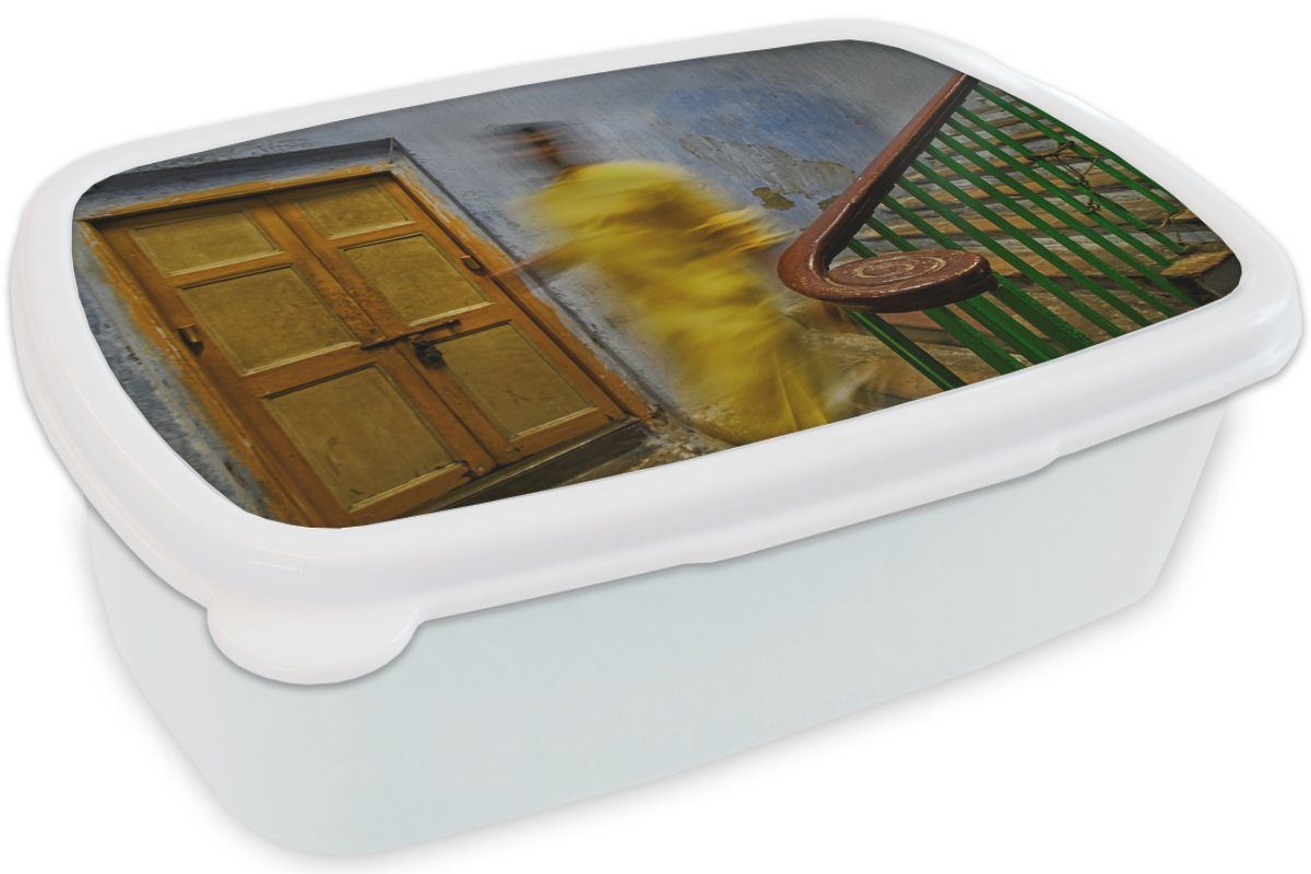 Lunchbox Mensch Kunststoff, Tür Brotbox (2-tlg), Kinder und für Jungs Architektur, Treppe Mädchen Erwachsene, Brotdose, weiß - - und - MuchoWow für