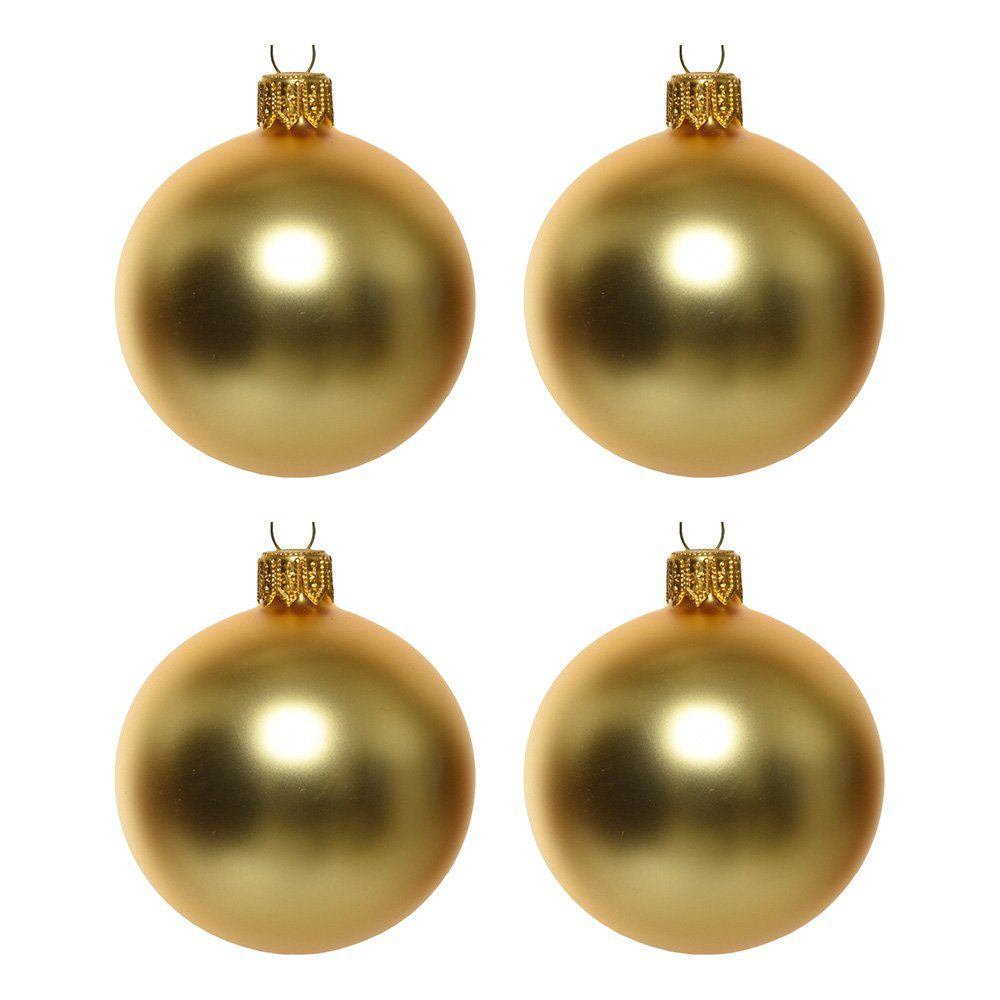 Decoris season decorations Weihnachtsbaumkugel, Weihnachtskugeln Glas 10cm mundgeblasen 4er Box - Hellgold matt