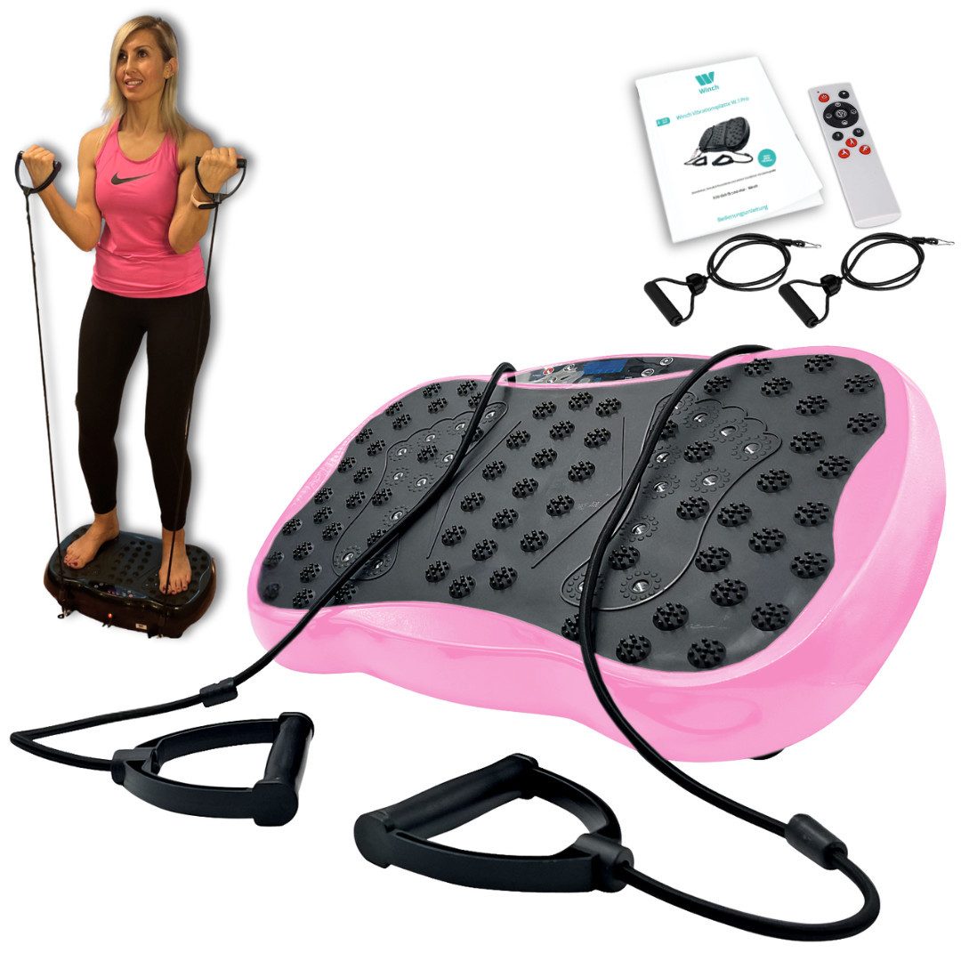 Winch Vibrationsplatte W.1 PRO Preissieger inkl. gratis Fernbedienung & Zugbänder, 200,00 W, 120 Intensitätsstufen, Inkl. zwei Trainingsbändern und Fernbedienung für effizientes Training