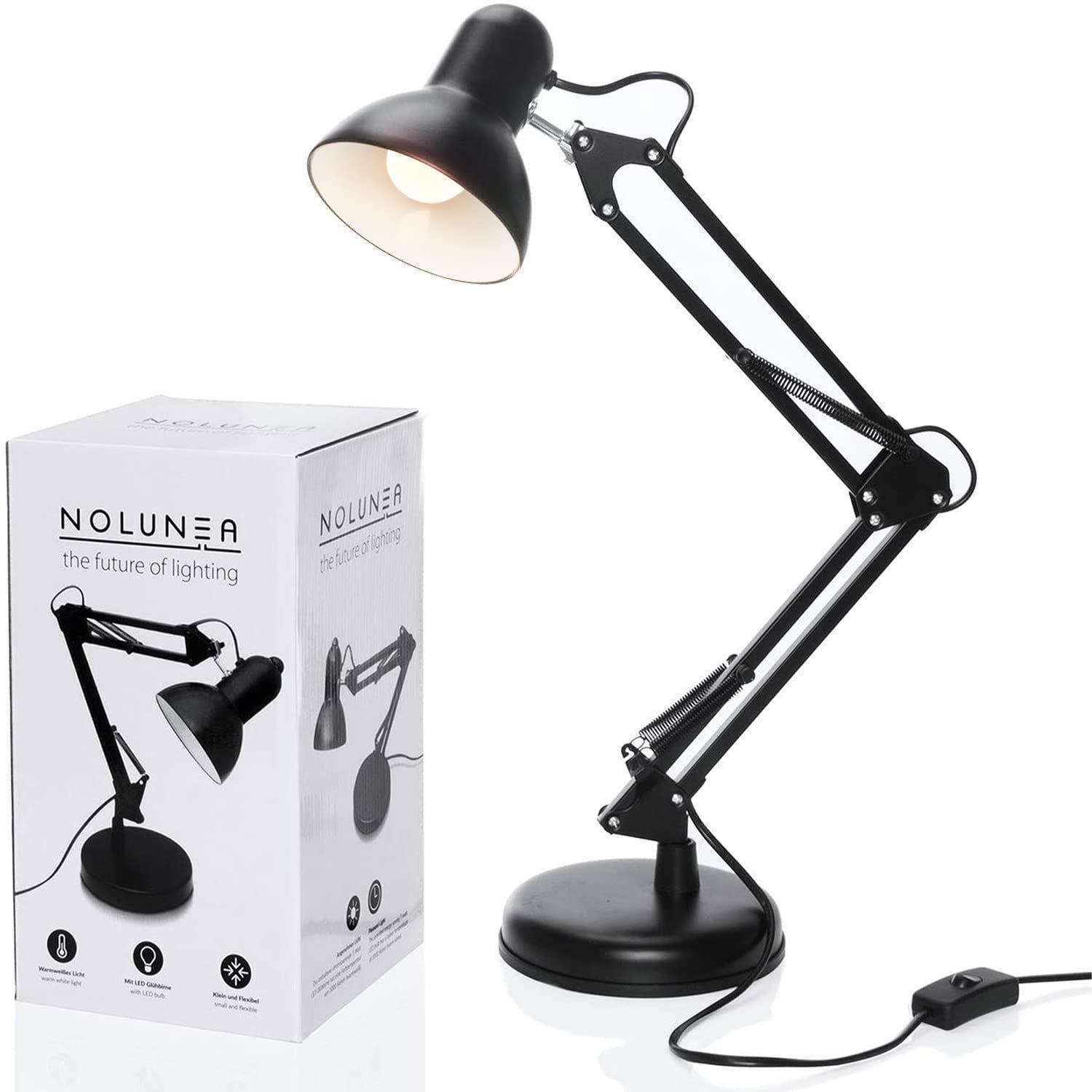 Goods+Gadgets LED Schreibtischlampe Retro Arbeitsplatzlampe Leselampe, LED wechselbar, Tischlampe, Gelenk-Arm Schwarz