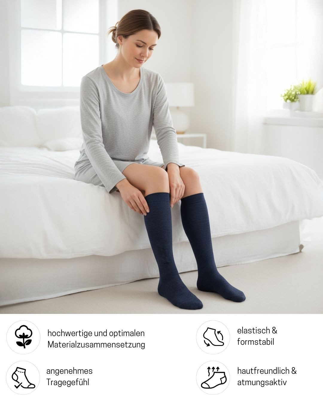 sockenkauf24 Stützkniestrümpfe Kompressionsstrümpfe Reisestrümpfe Stützstrümpfe mit Kompression (Jeans, 2-Paar, 35-38) aus Baumwolle für Damen & Herren mit Komf – Bild 4 von 5