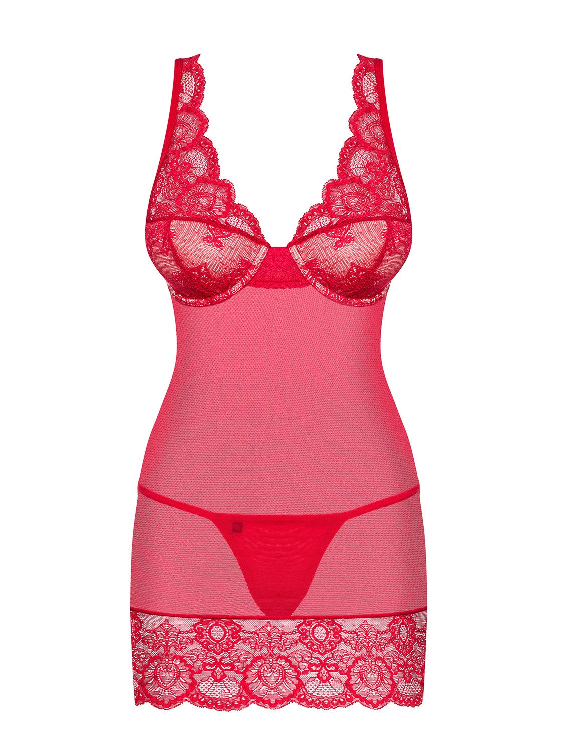 Obsessive Minikleid Frauen Dessous Negligee Minikleid in Rot mit String Bügel-Cups und flo