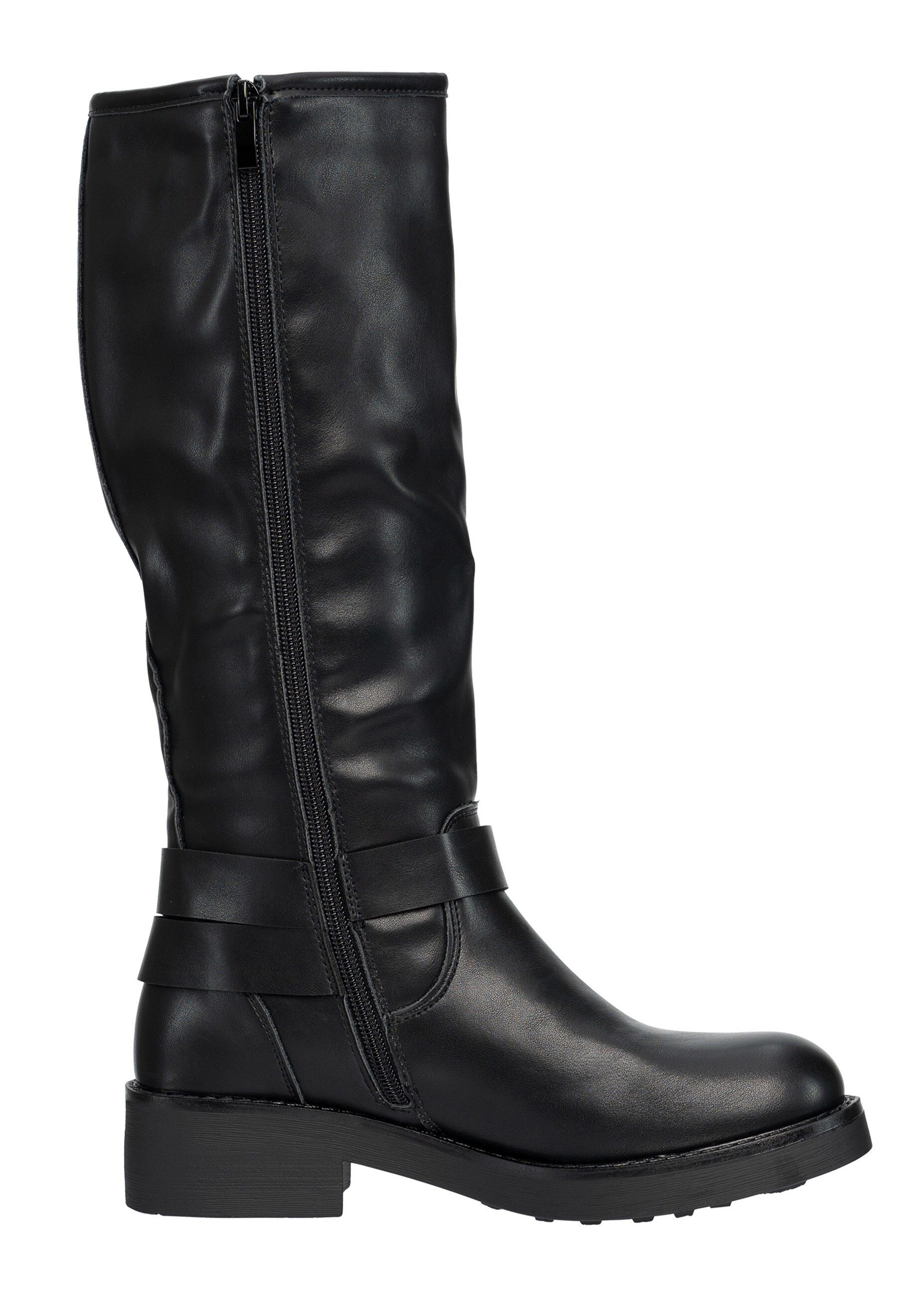 Salinyang Damen Biker Boots in Lederoptik mit Schnallen & Reißverschluss Stiefel – Bild 2 von 5