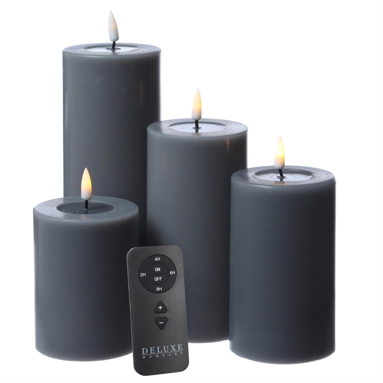 Deluxe Homeart LED-Kerze LED Kerzenset MIA Echtwachs Deluxe 4 Größen grau m günstig online kaufen