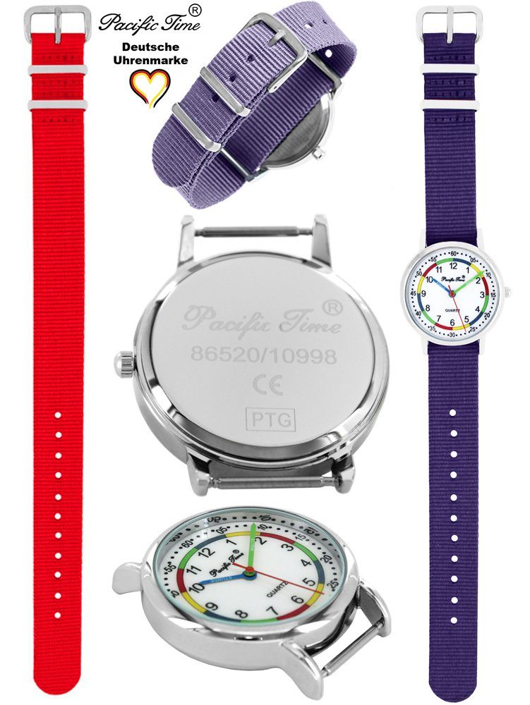 Time Versand rot Pacific und Kinder Wechselarmband, Match Armbanduhr Lernuhr - violett Quarzuhr Set First Mix und Gratis Design