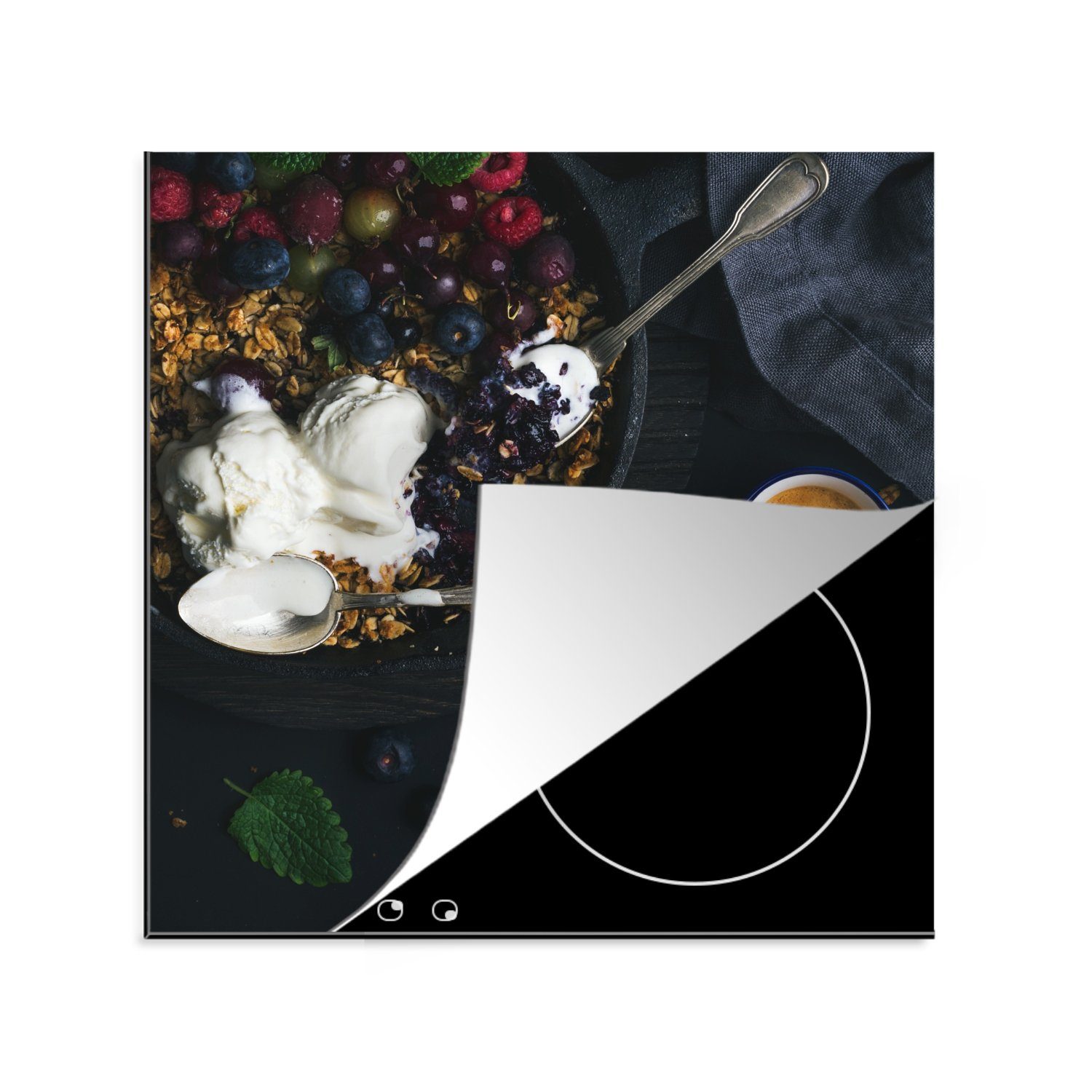MuchoWow Herdblende-/Abdeckplatte Kaffee Tee Hoher Tee-2-1-1, Vinyl, (1 tlg), 78x78 cm, Ceranfeldabdeckung, Arbeitsplatte für küche