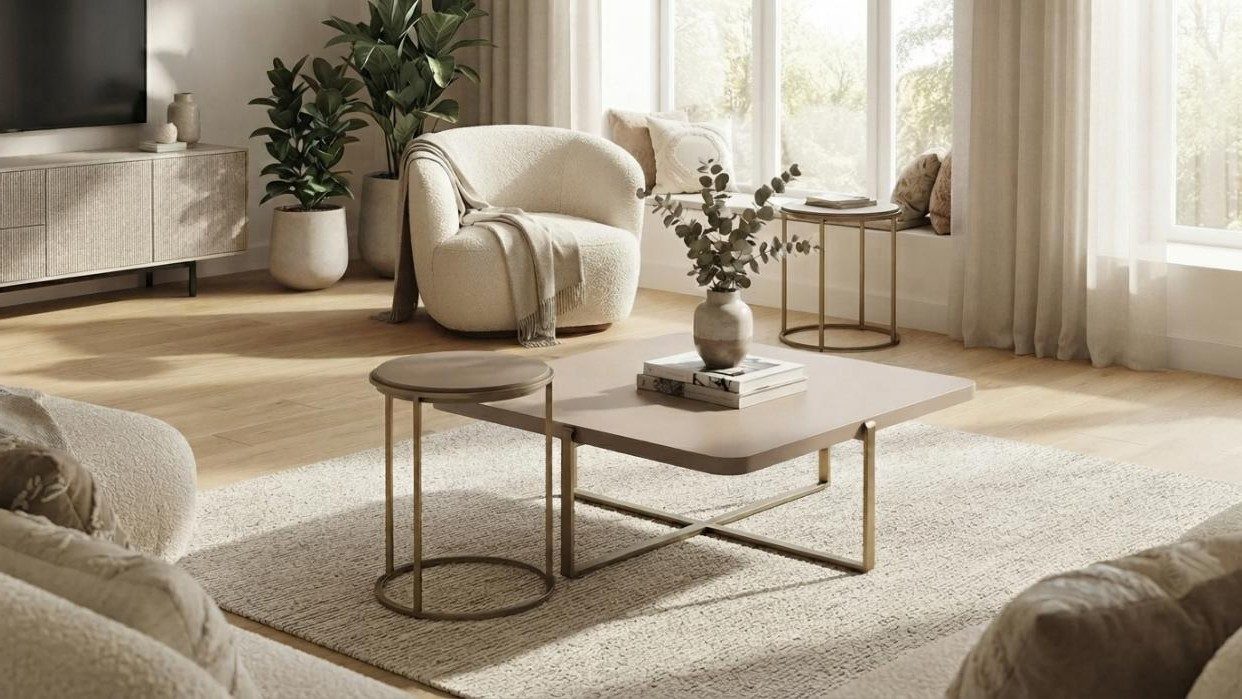 Xlmoebel Satztisch Couchtisch Set Couchtisch 2х Beistelltisch Moderner Stil Beige Kompakt (Couchtisch, 2x Beistelltisch)