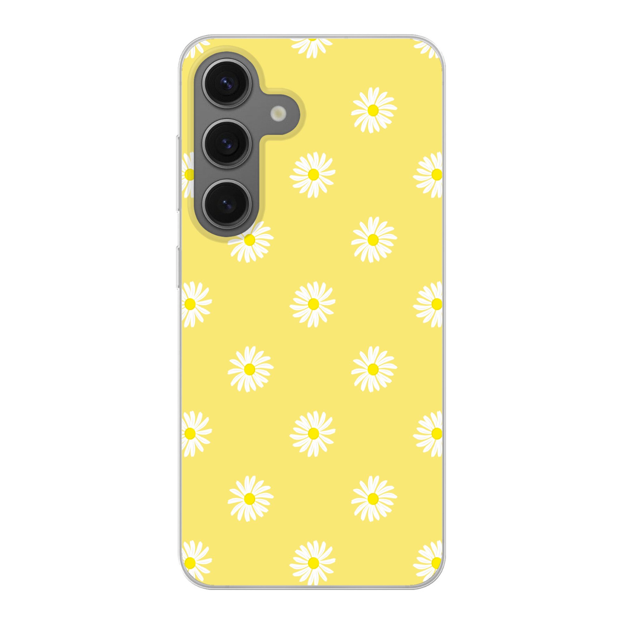 MuchoWow Handyhülle für Samsung Galaxy S25 Gänseblümchen - Pastell - Weiß - Gelb - Blumen, Phone Case, Silikon, Schutzhülle Dünn