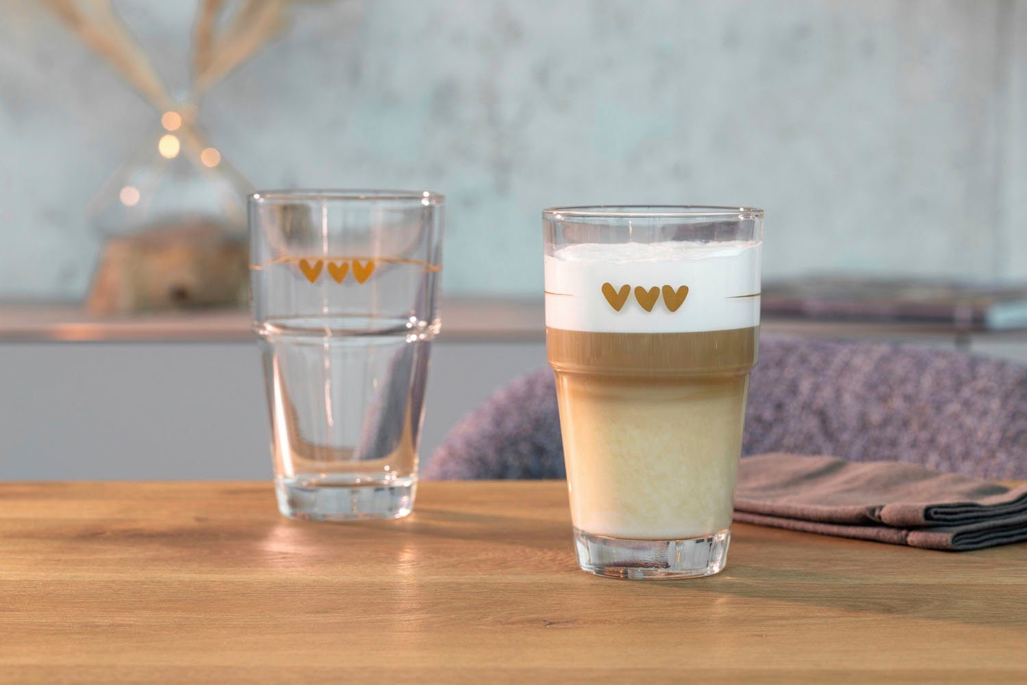 LEONARDO Latte-Macchiato-Glas Gläser-Set SOLO, mit Herzmotiv, 6-tlg., Glas, 410 ml, 6-teilig