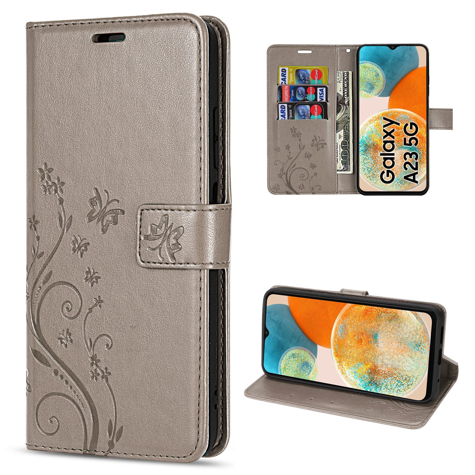 betterfon Handyhülle Handytasche für Samsung Galaxy A23 5G Klapphülle, Bookstyle-Hülle: Magnetverschluss 3 Kartenfächer & Standfunktion