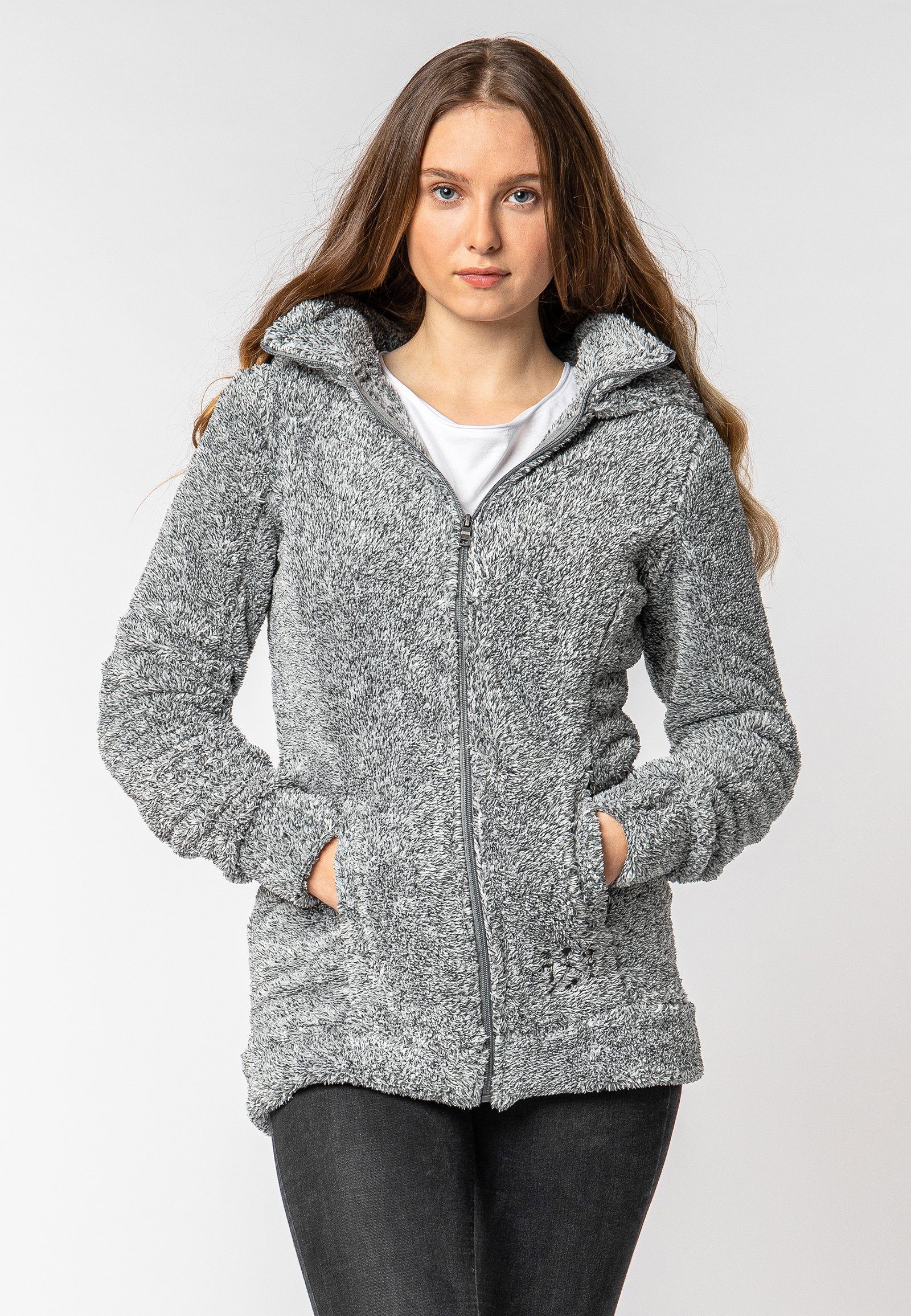 dark-grey Fleecejacke Flauschiger SUBLEVEL mit Fleecemantel Kapuze