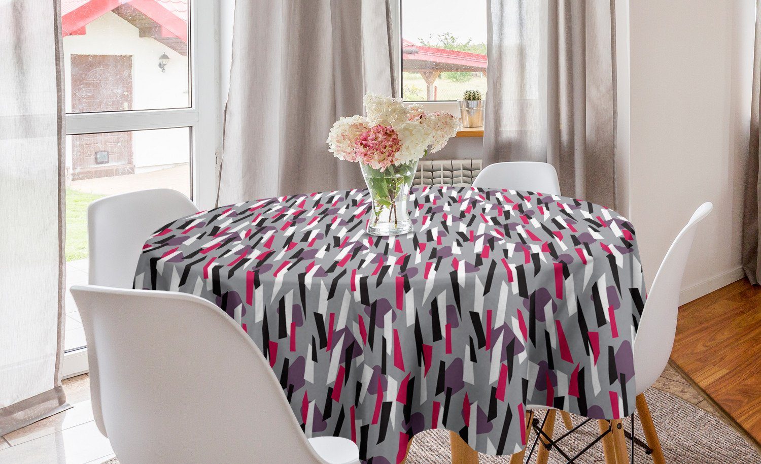 Abakuhaus Tischdecke Kreis Tischdecke Abdeckung für Esszimmer Küche Dekoration, Abstrakt Bunte Trapezoid Stripes | Tischdecken