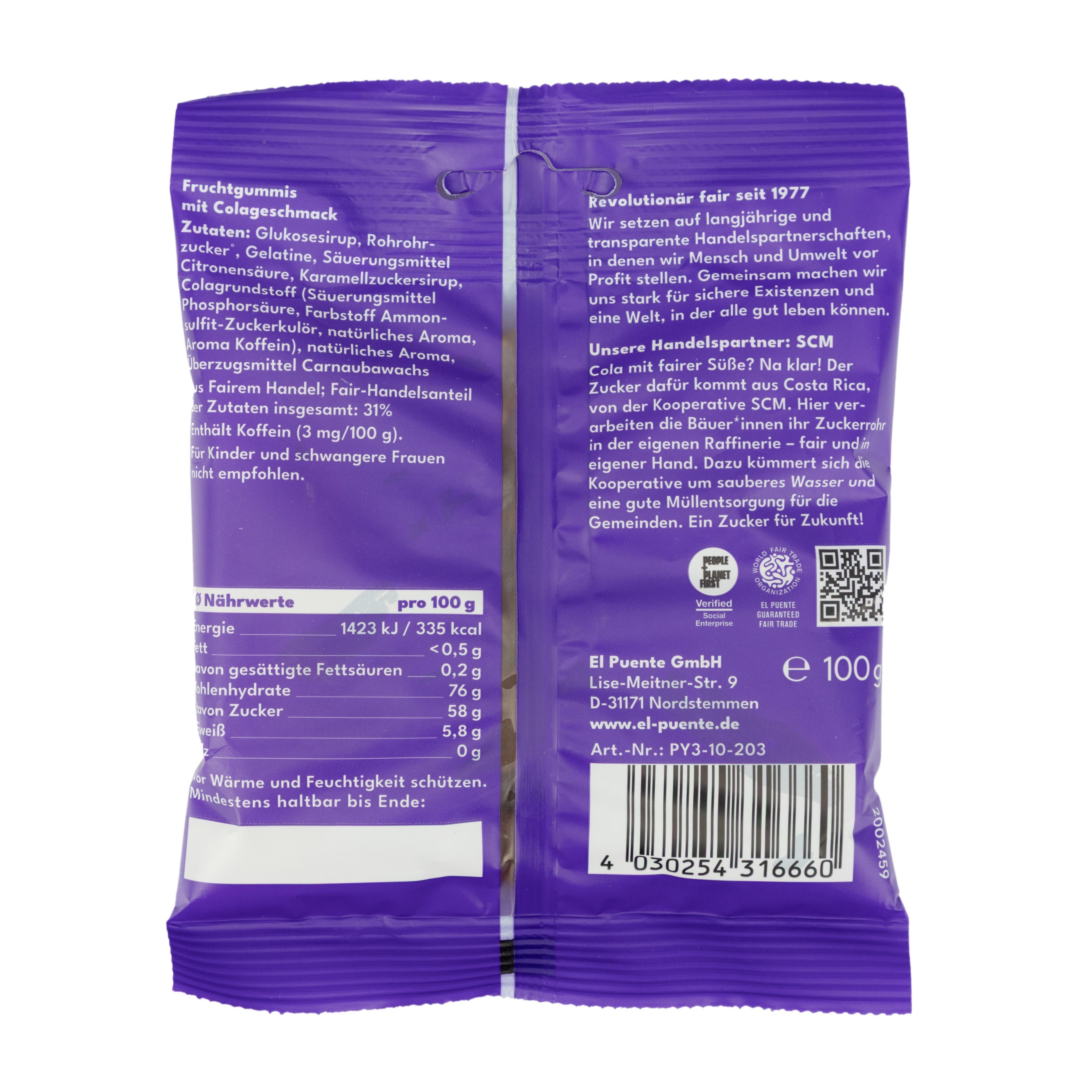 El Puente Knabberei El Cola - Fruchtgummi, Fair Trade, Glutenfrei, Handmade