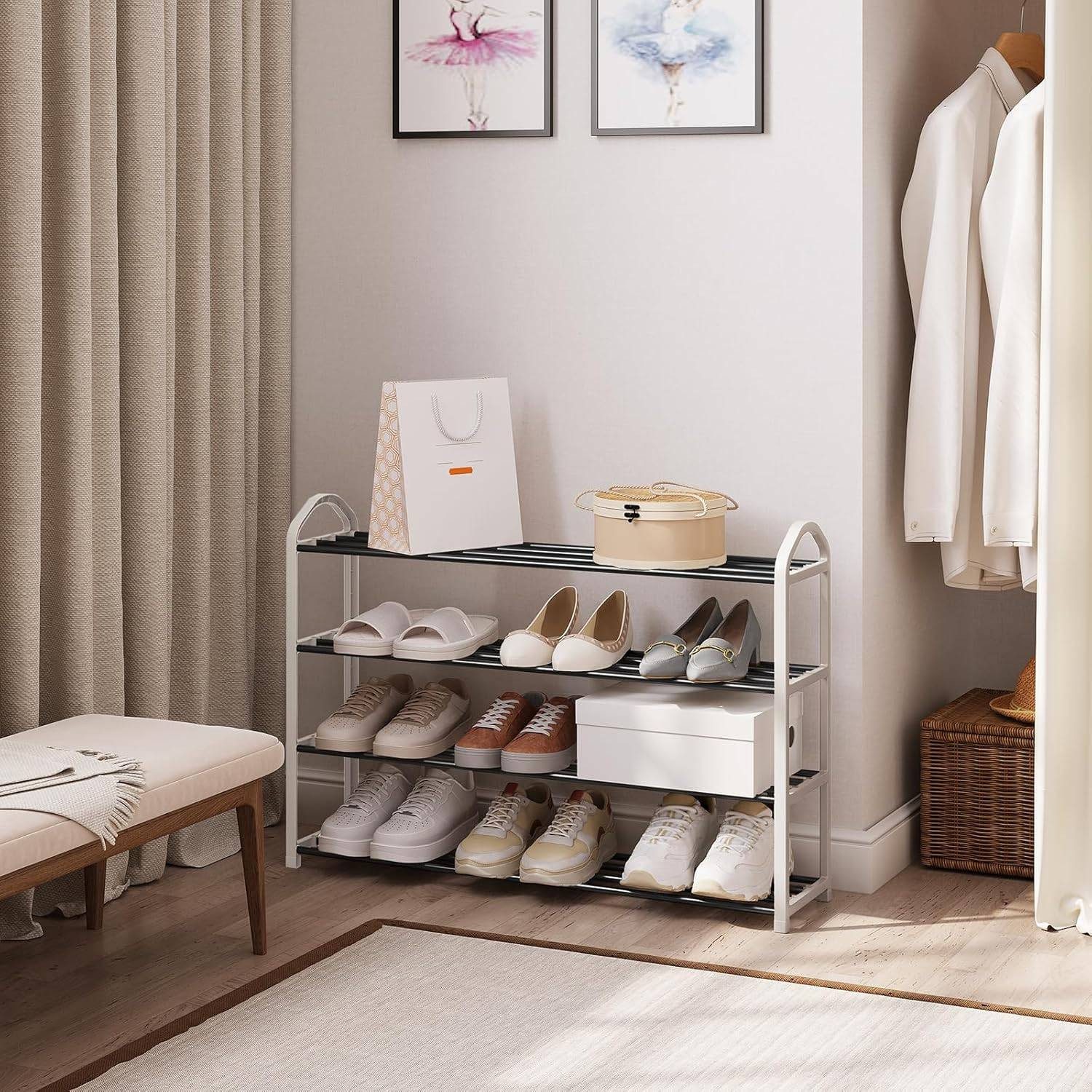 EUGAD Schuhregal, 1-tlg., 4-Ebenen–Metallrohrgestell, für Flur, Wohnzimmer, Schlafzimmer