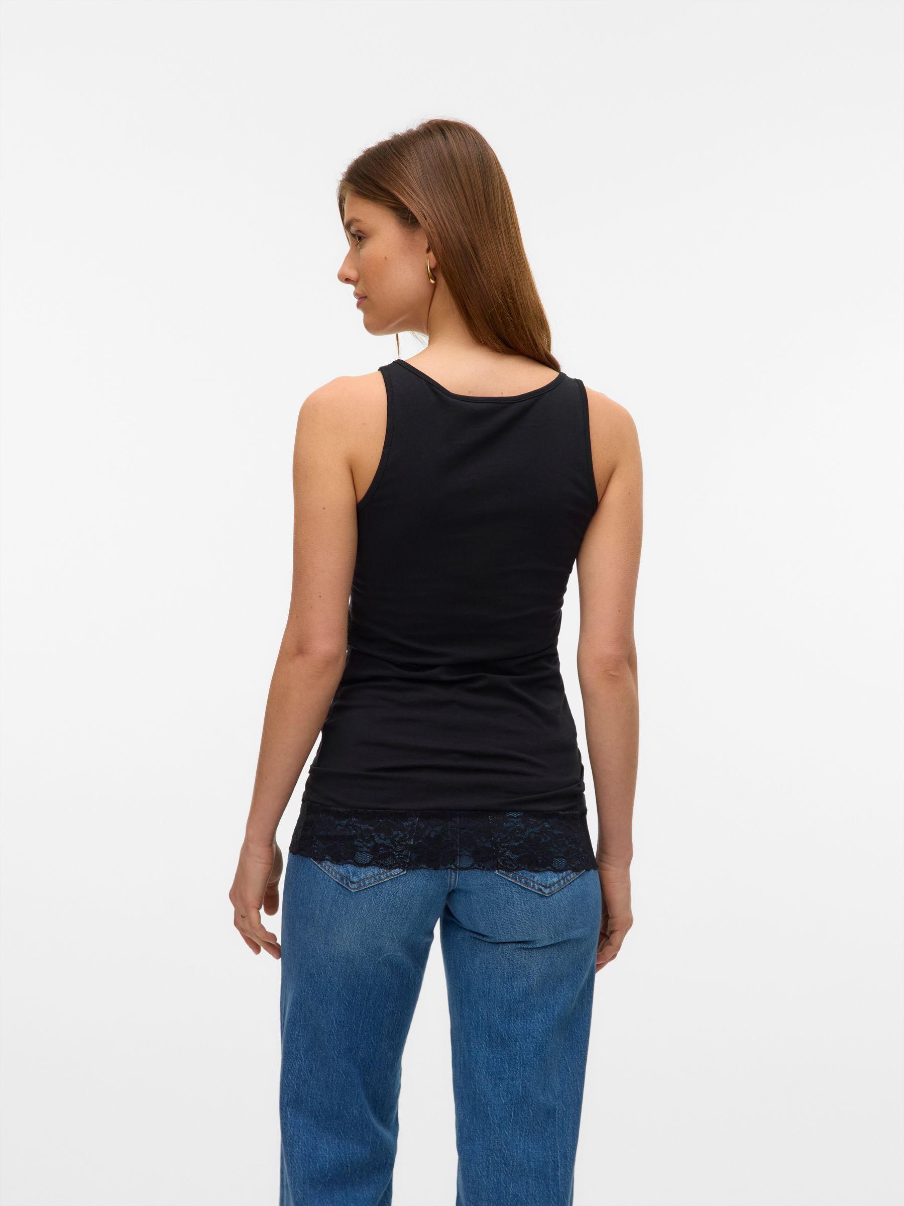 Vero Moda Shirttop 2er-SET Basic Design mit Spitzenabschluss am Saum (2-tlg) VMMAXI MY LACE LONG TANK JRS NOOS