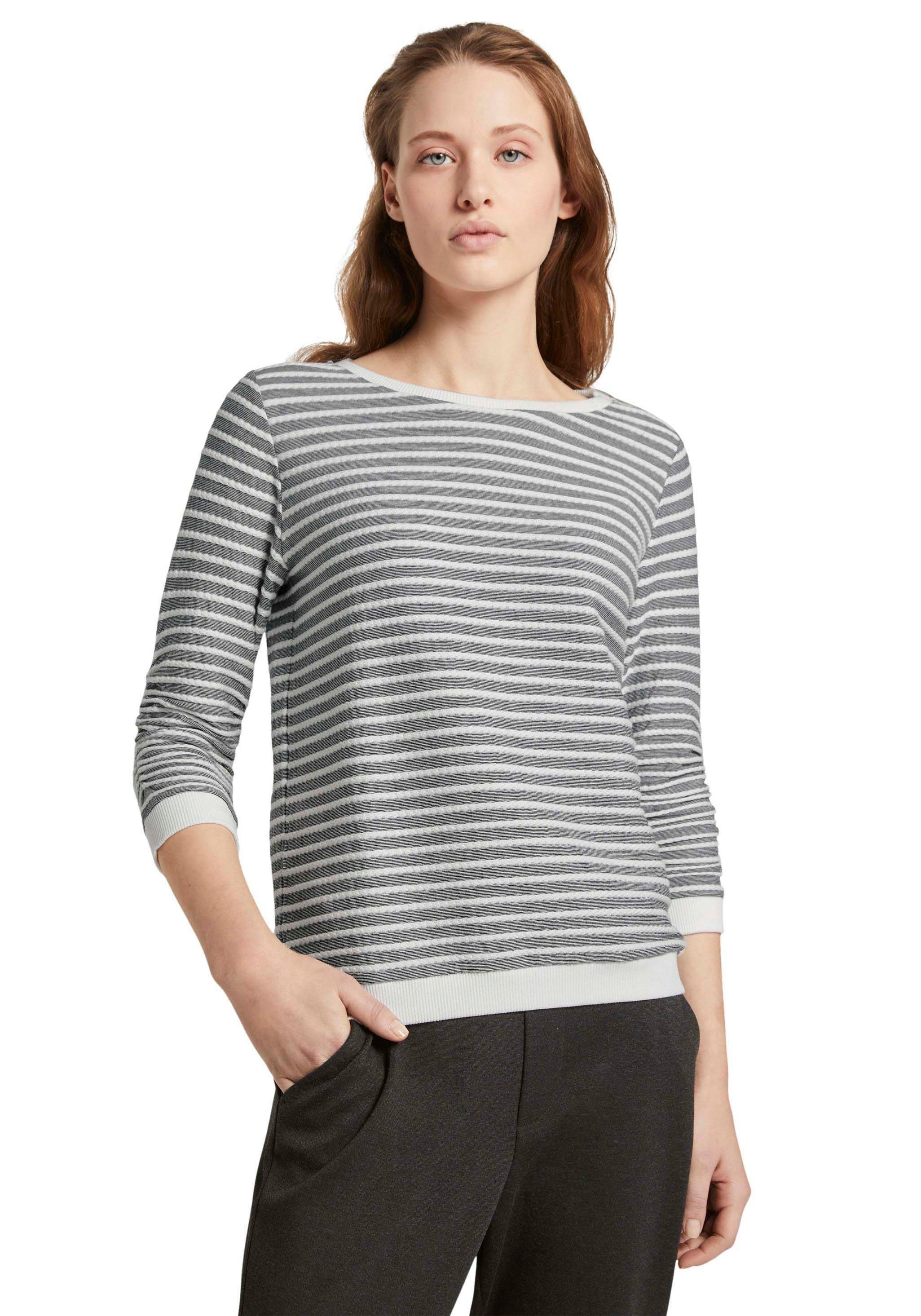 strukturierten TOM Baumwollmischung elastischer Denim TAILOR Sweatshirt mit aus Streifen, Jersey