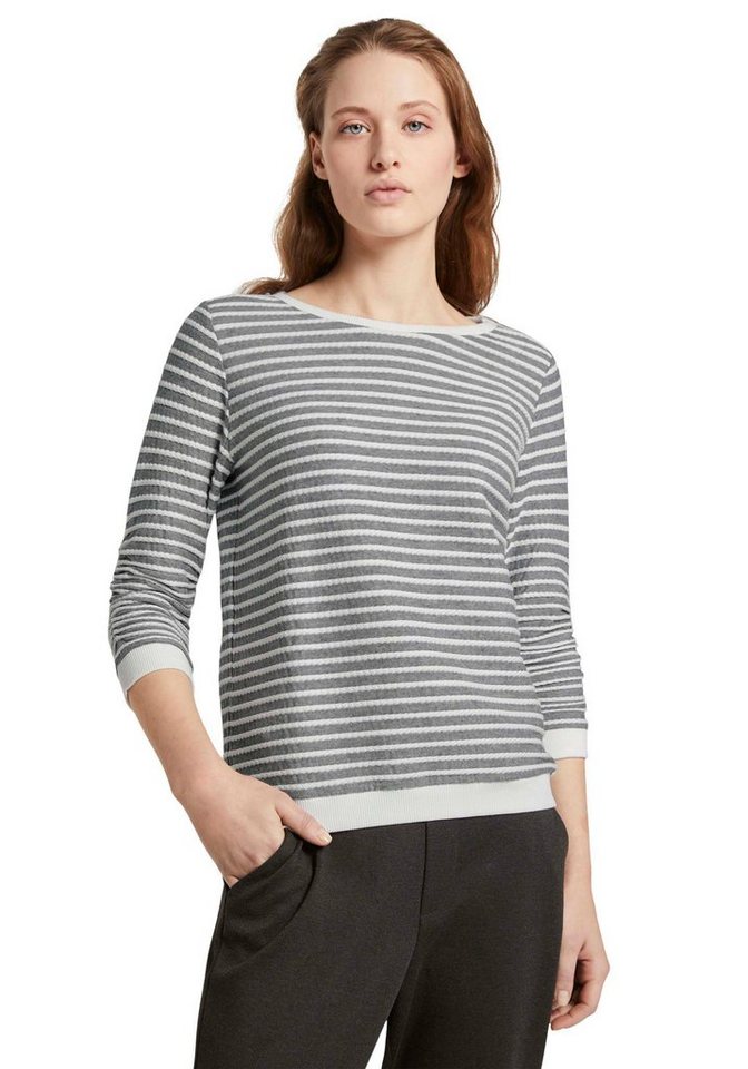 TOM TAILOR Denim Sweatshirt mit strukturierten Streifen, Jersey aus  elastischer Baumwollmischung