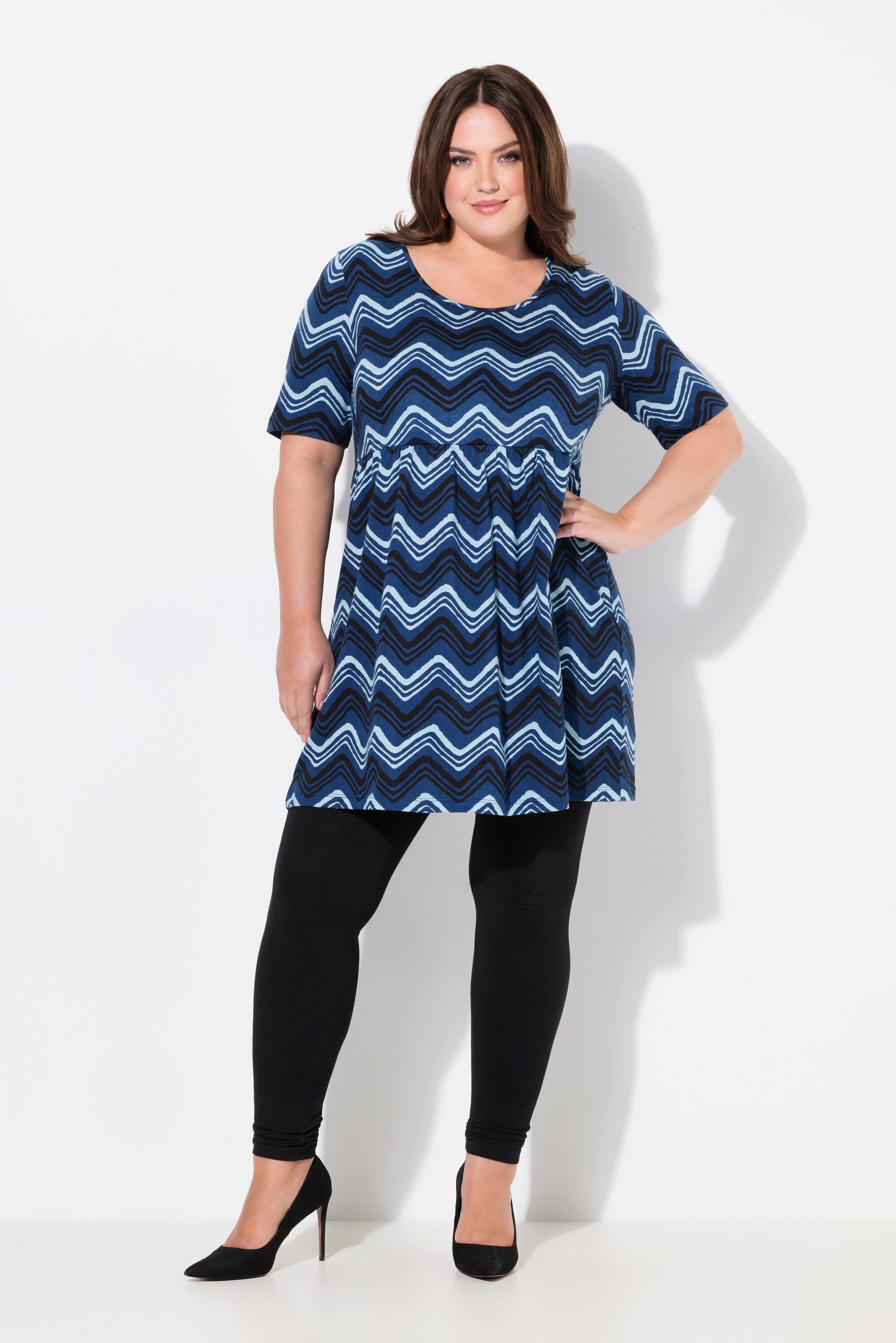 Longshirt Longshirt Zackenmuster A-Linie Rundhals 3/4-Arm