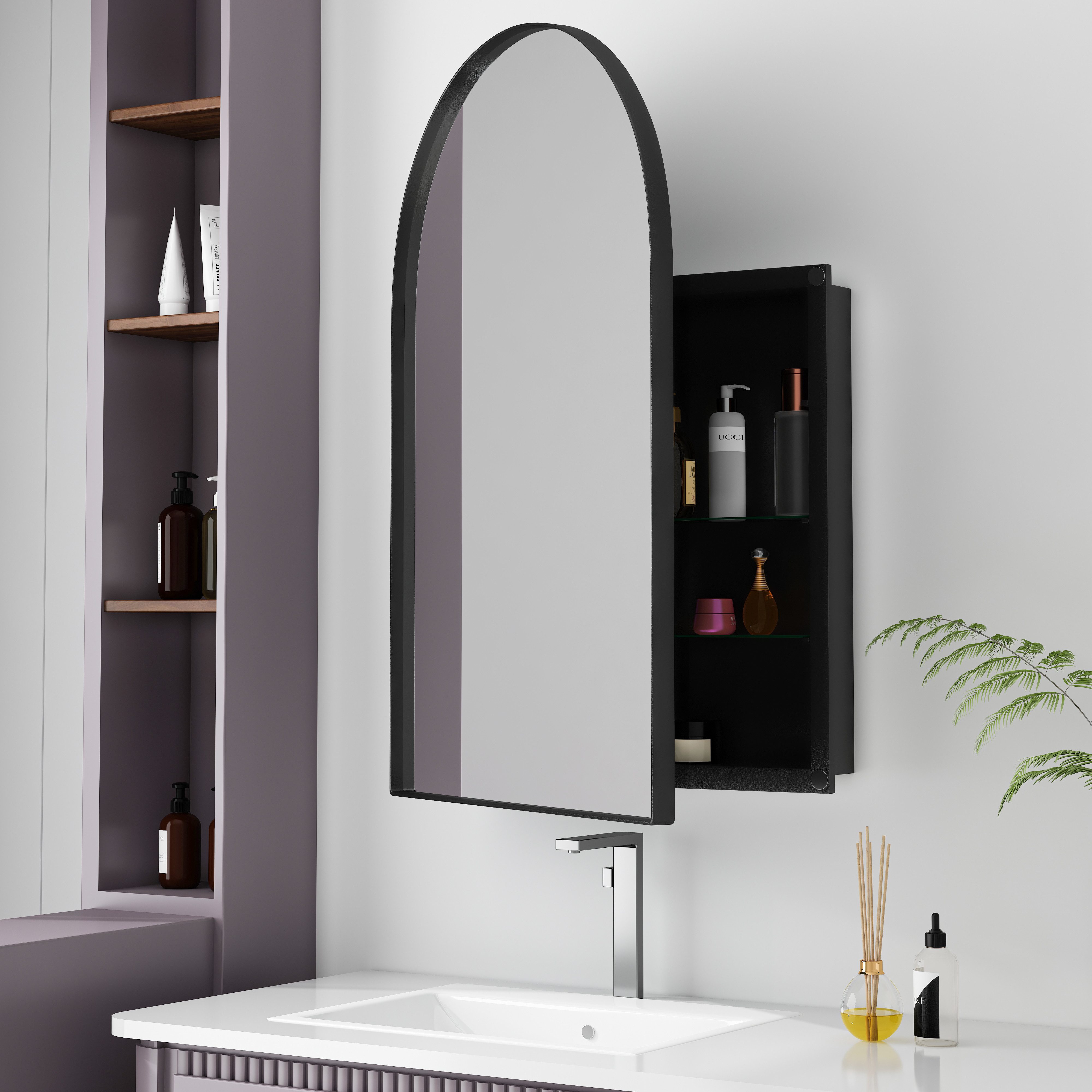 STILVORA Spiegelschrank Wandschrank mit Spiegel&verstellbaren Regalen,gewölbter Badschrank (Bogen-Spiegelschrank mit Metallrahmen & verstellbaren Regalen – Platzsparender Wandmontage- oder Einbauschrank, Langlebig, Nebelfrei und Stylisches Design)