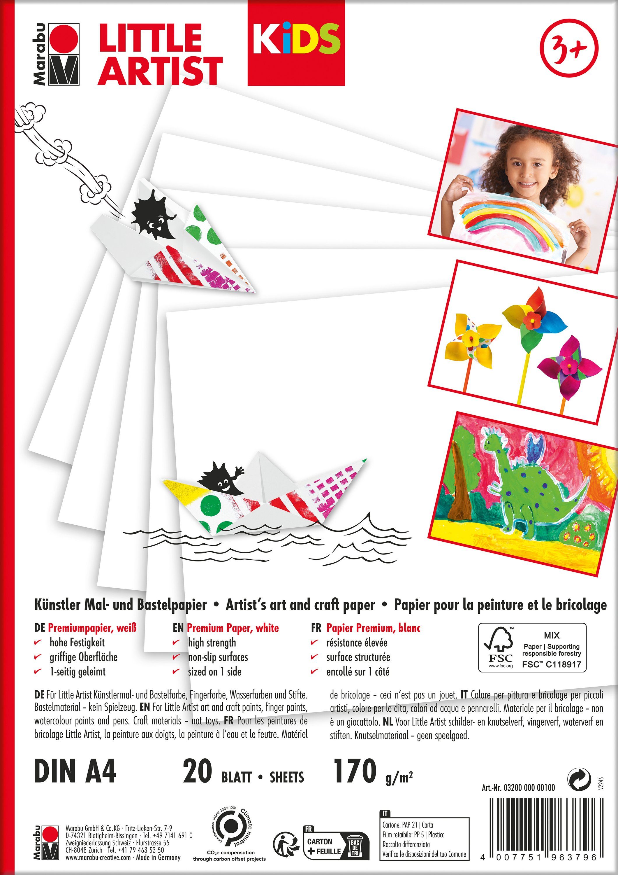Marabu Zeichenpapier KiDS Little Artist Mal- und Bastelpapier, DIN A4