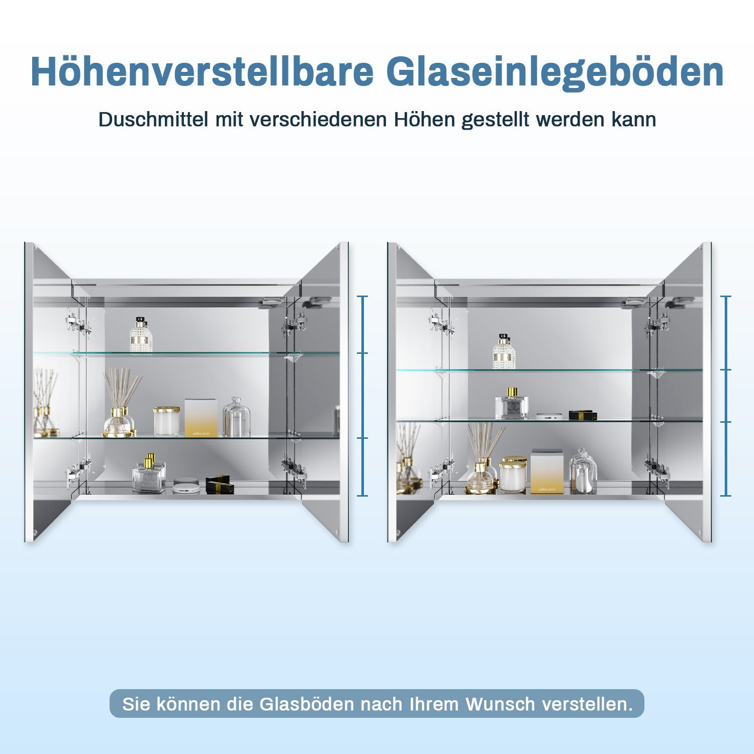 SONNI Badezimmerspiegelschrank Spiegelschrank bad mit beleuchtung 70x65cm Badezimmer spiegelschrank mit Steckdose Kippschalter Kabelloses Scharnier Design