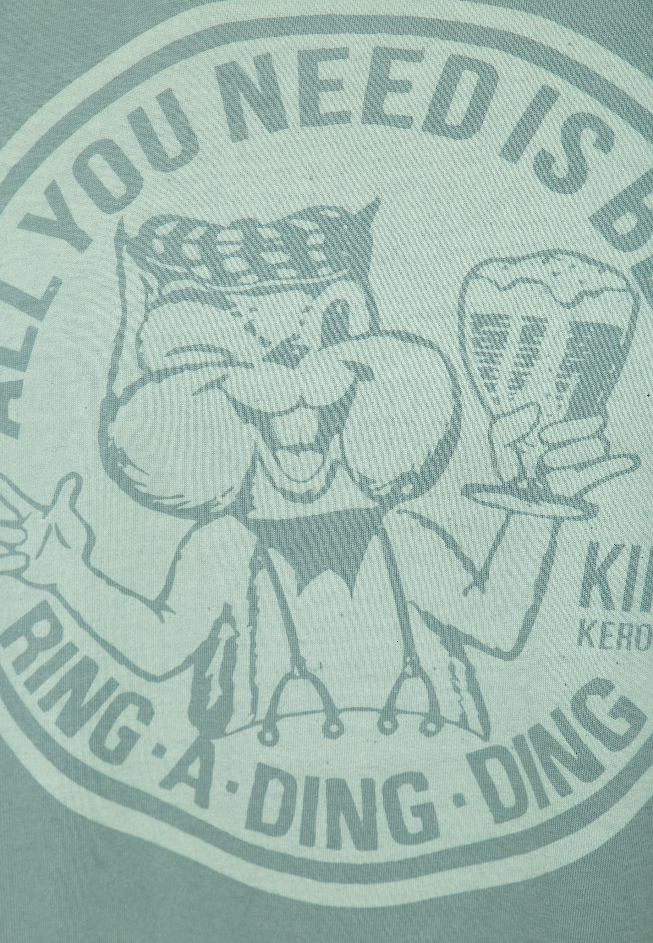 KingKerosin Print-Shirt graugrün Stil Retro Front Print im (1-tlg)