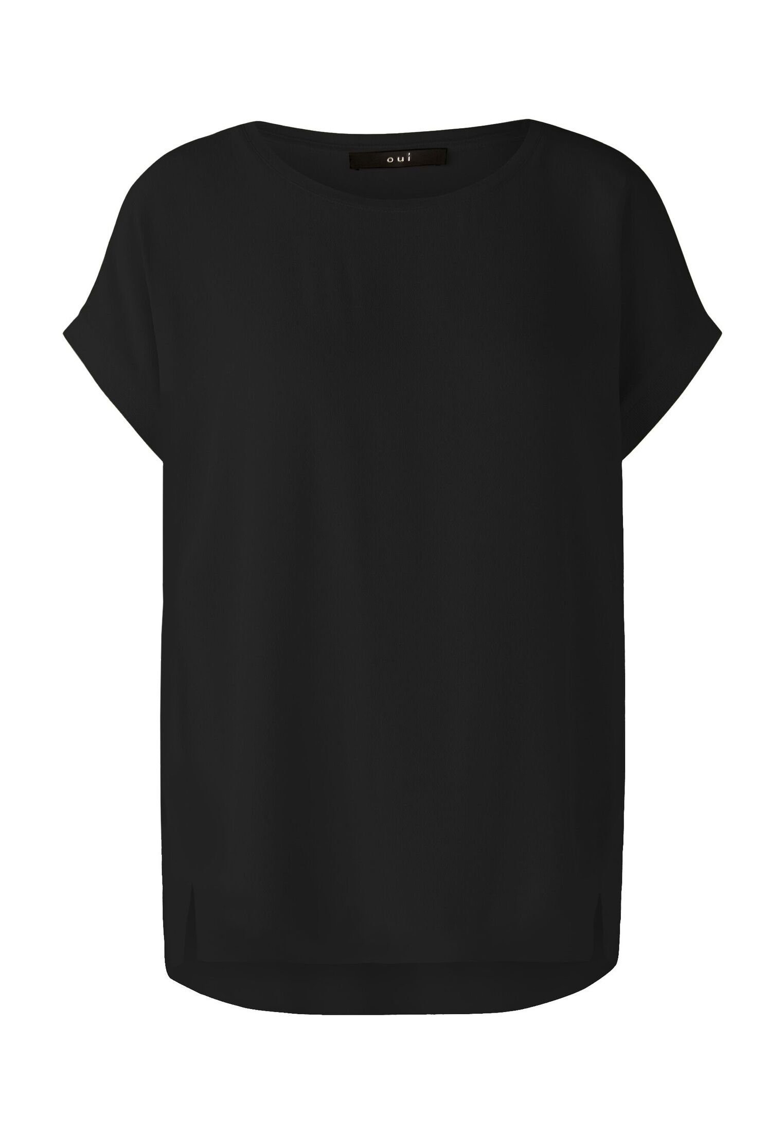 Oui Kurzarmbluse 100% Viskosepatch black AYANO Schlitze Blusenshirt