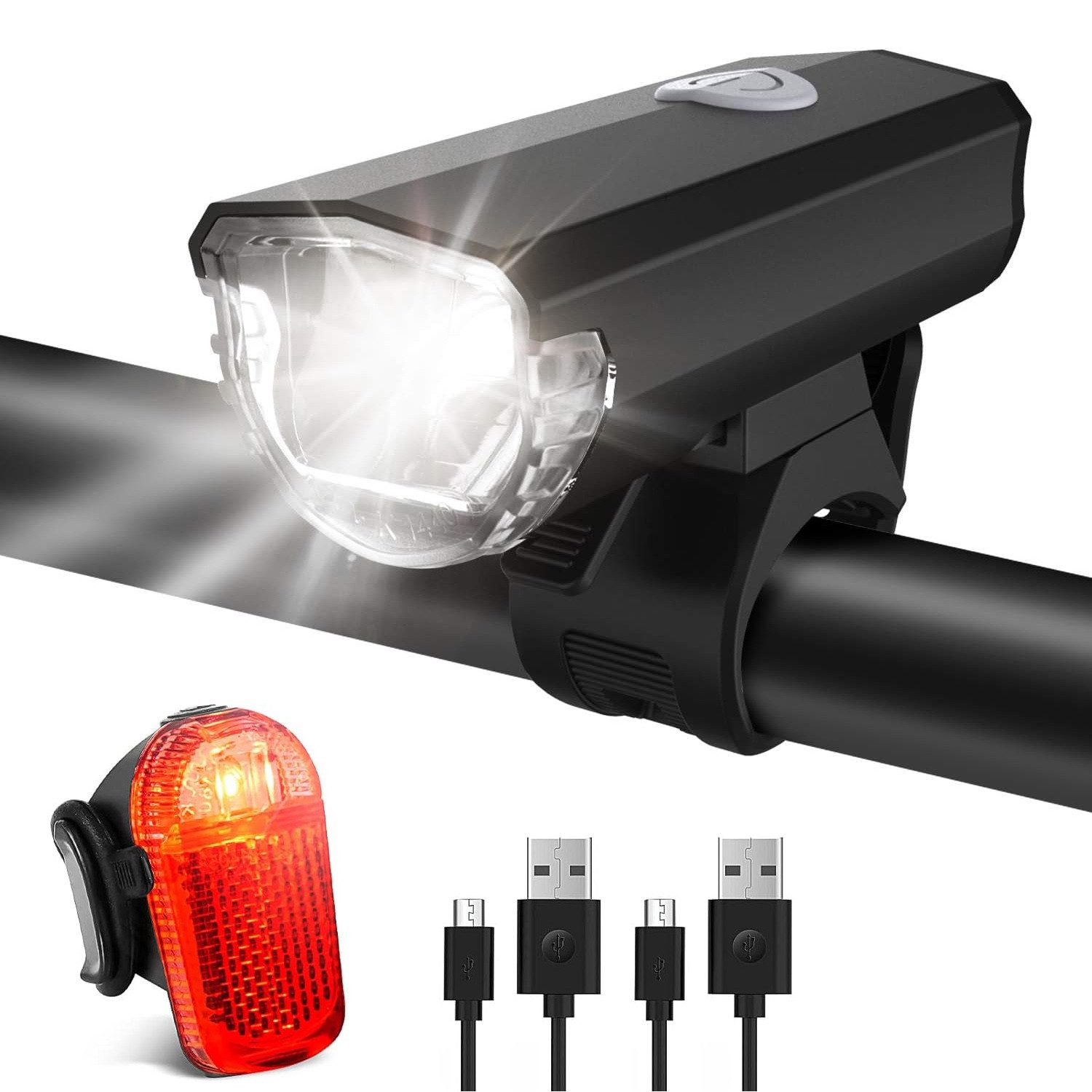 TUWENA Fahrradbeleuchtung LED Fahrradlicht-Set Fahrradlampe StVZO mit Scheinwerfer Rücklicht, USB Aufladbar, IPX5 Wasserdicht Vorne Rücklicht Energiesparend