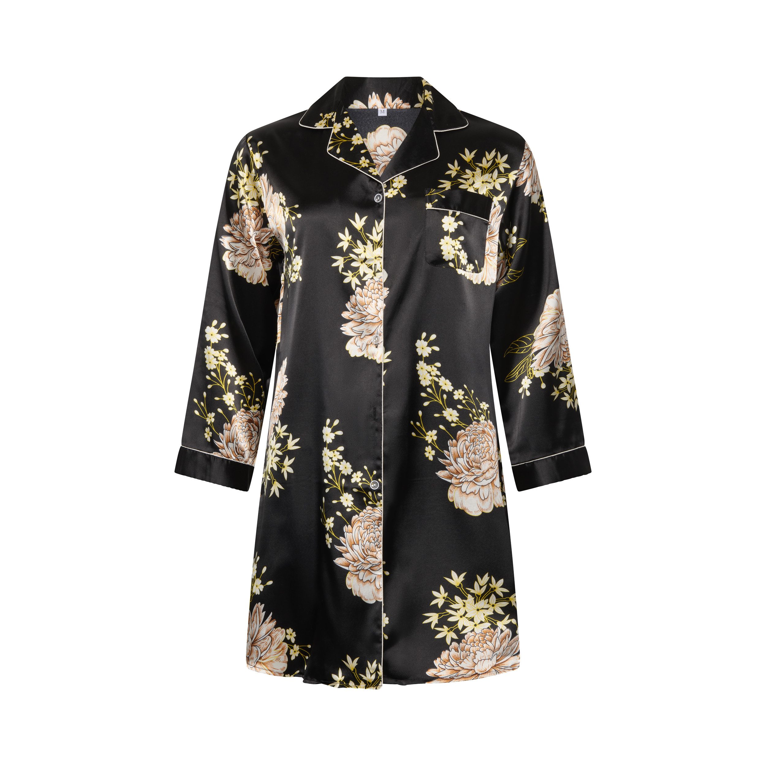 Elegant Love Nachthemd Damen Morgenmantel aus Satin – Elegant mit Blumenmus günstig online kaufen