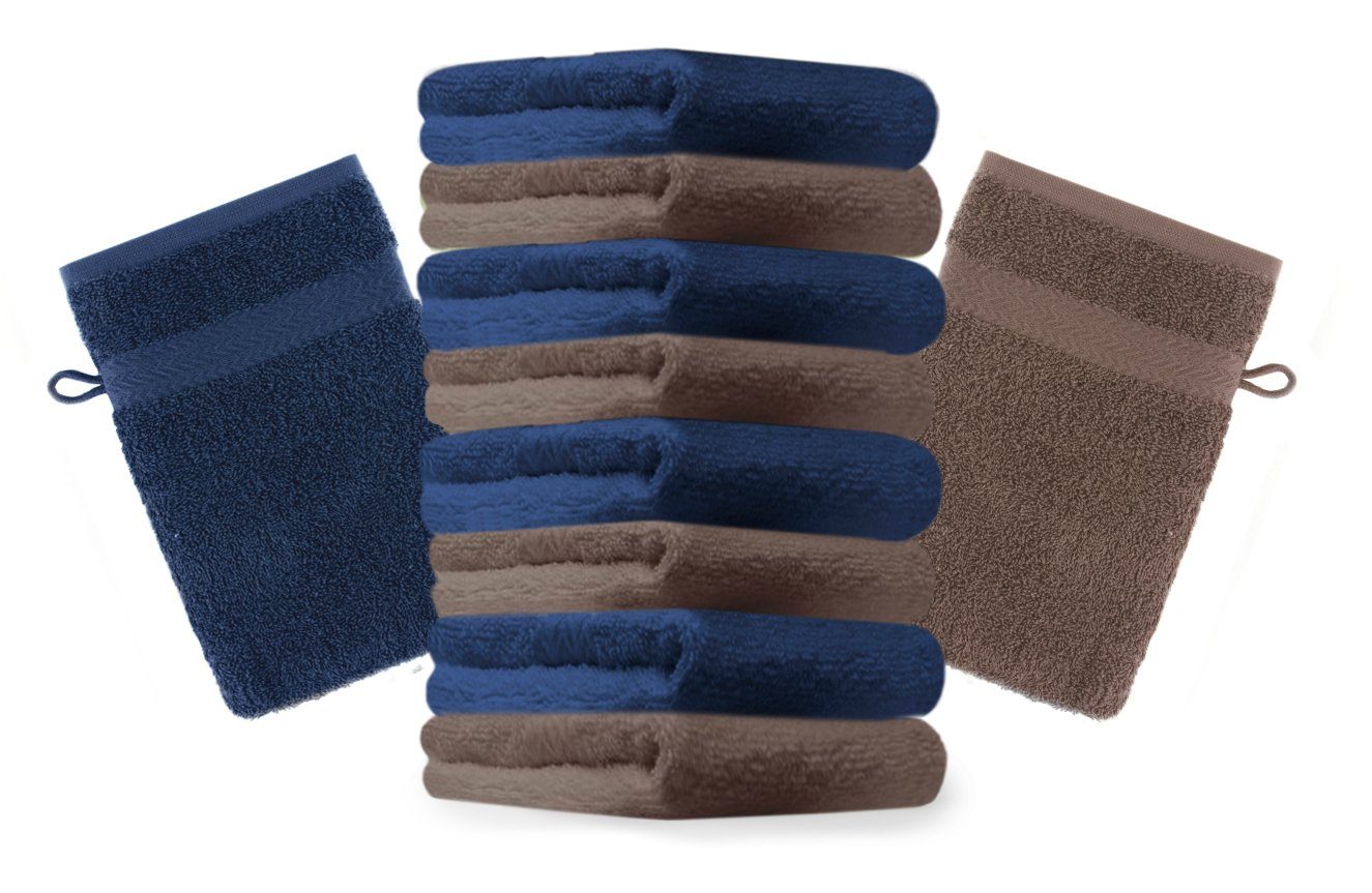 Betz Waschhandschuh 10 Stück Waschhandschuhe nussbraun und 100% Baumwolle 16x21 dunkelblau Farbe Waschlappen cm (10-tlg) Set Premium