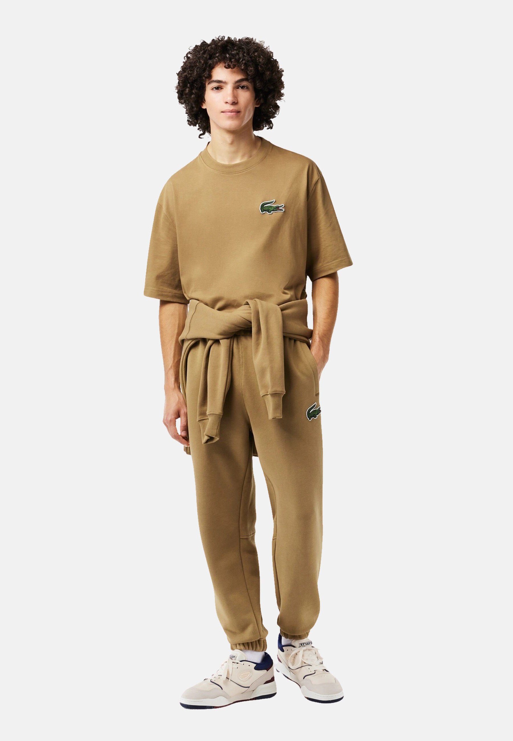 (22) Krokodil-Applikation T-Shirt aus Unisex Shirt Lacoste (1-tlg) mit camel T-Shirt