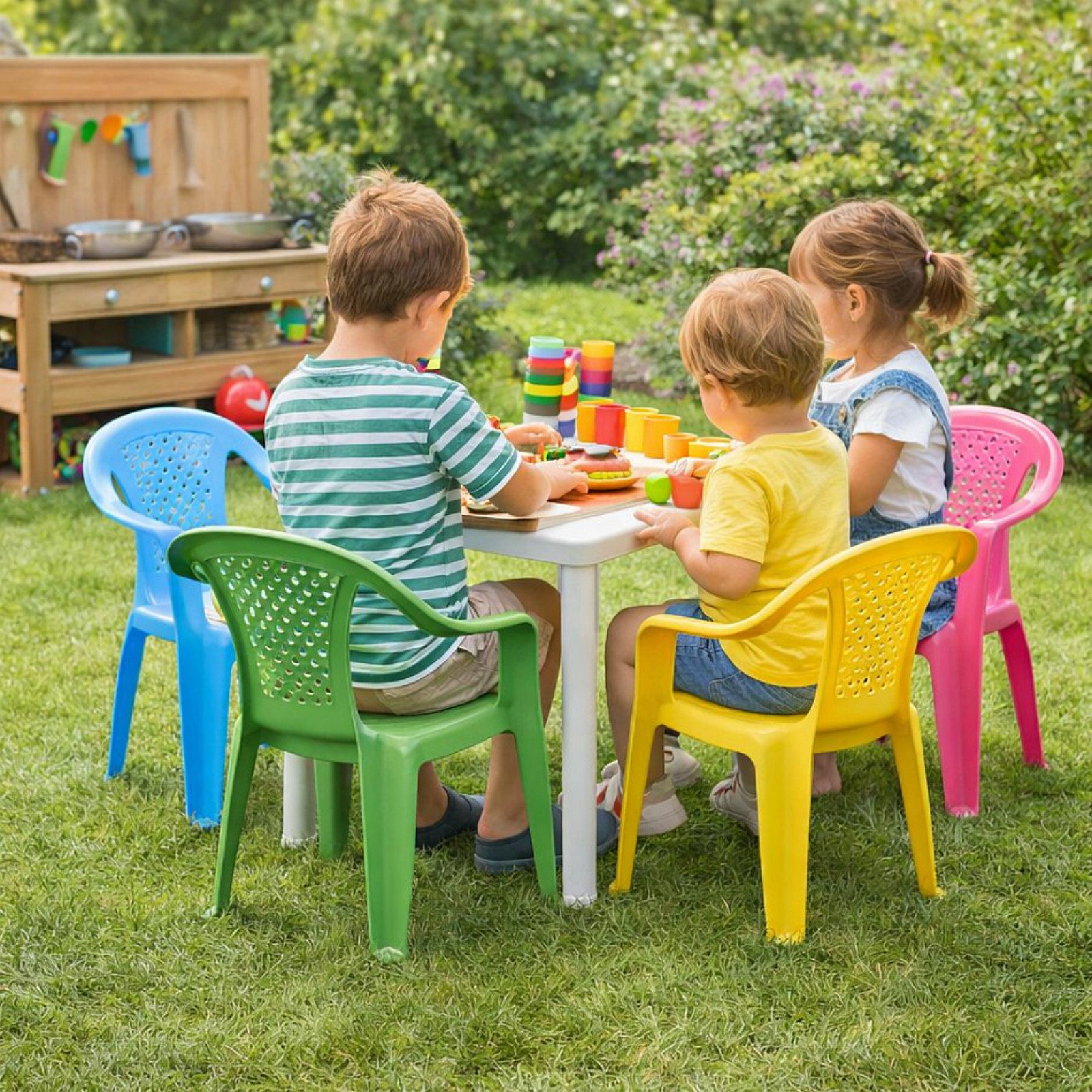 Progarden Kinderstuhl Kunststoff Kinder 52 cm Bunt 4 er Set (4 St), 4er Set, Gartenstuhl, Stuhl, Stapelbar, Kunststoff