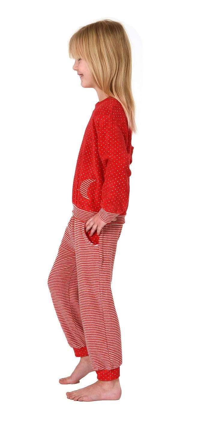 Pyjama warmer Schlafanzug Mädchen Pyjama in Normann Frottee Bündchen, Allover mit Ringeloptik