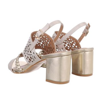 Ital-Design Damen Abendschuhe Party & Clubwear Sandalette Blockabsatz Sandalen & Sandaletten in Gold