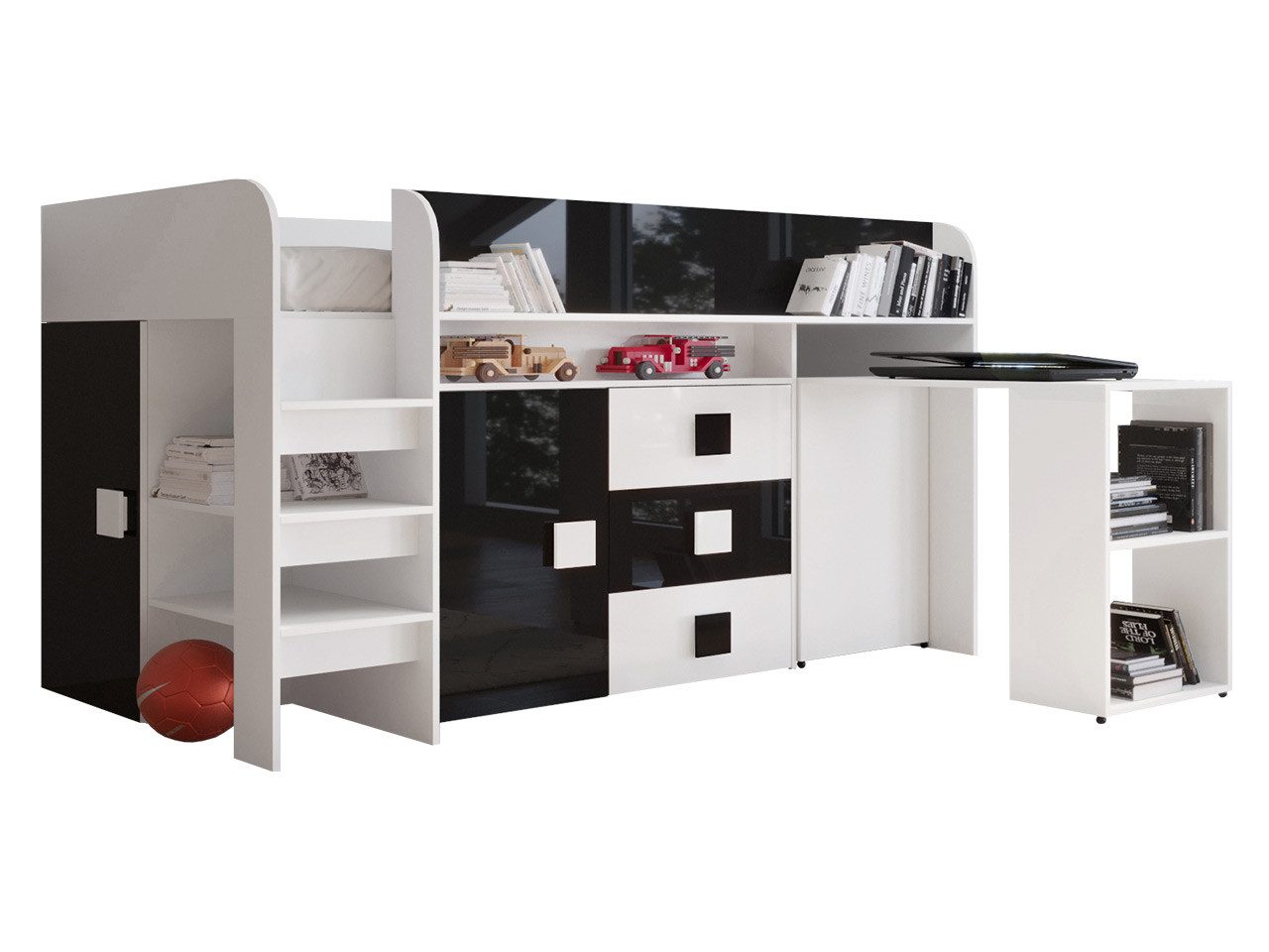 MIRJAN24 Hochbett Toledo 1 (Komplett-Set, Einzelbett mit Schreibtisch) 90x200 cm, mit drei Schubladen