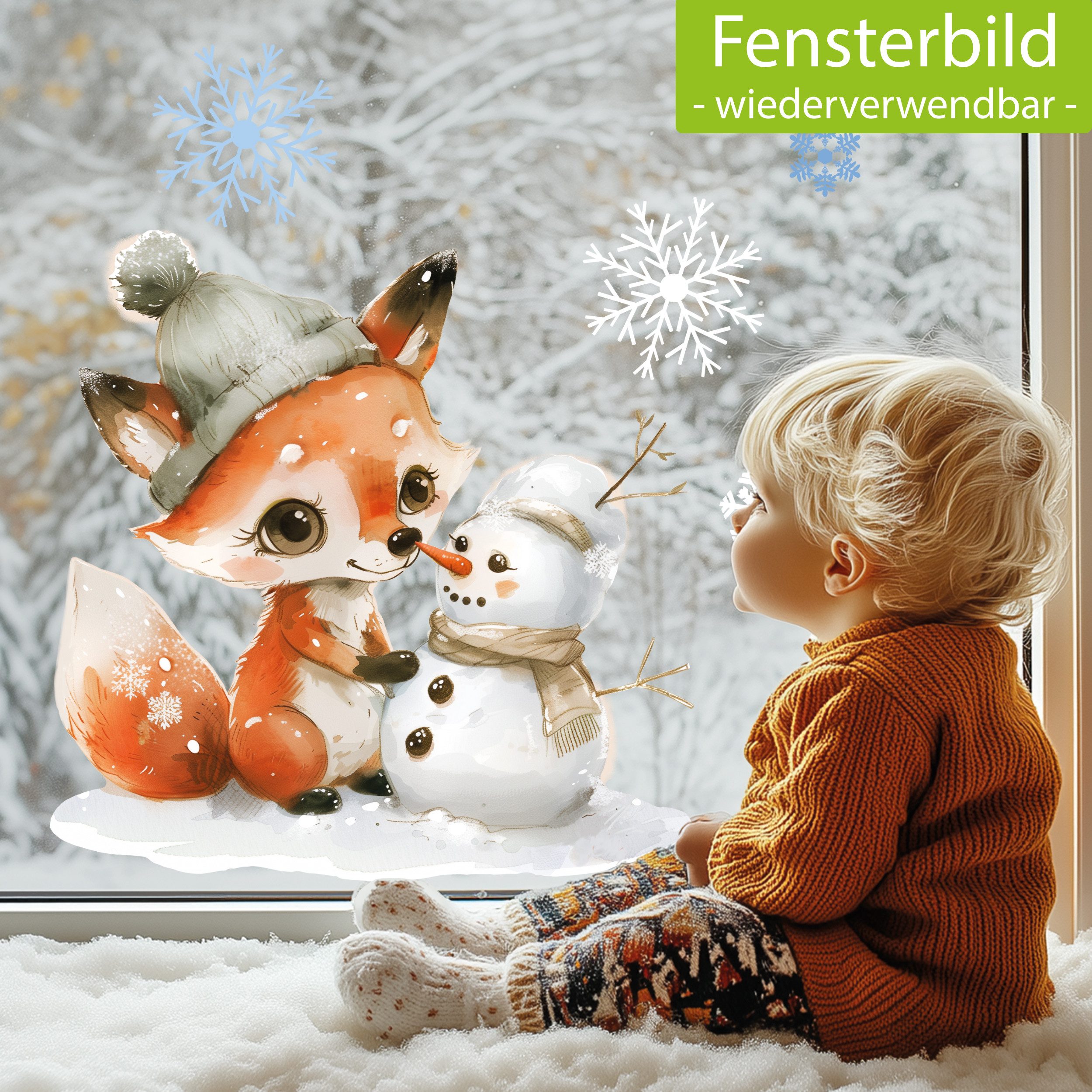 Sunnywall Fensterdekoration Kinderzimmer Fensterbild Winter Fuchs, wiederve günstig online kaufen