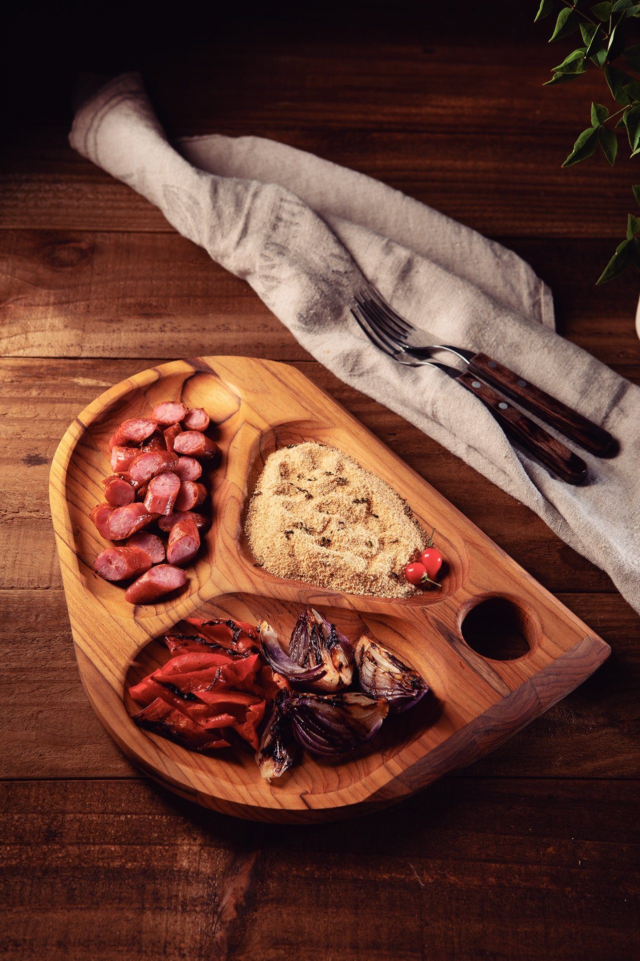 Tramontina Snackschale FOLIUM Snack Brett, Teak, FSC-zertifiziertes Teakholz,  3 Mulden für Snacks