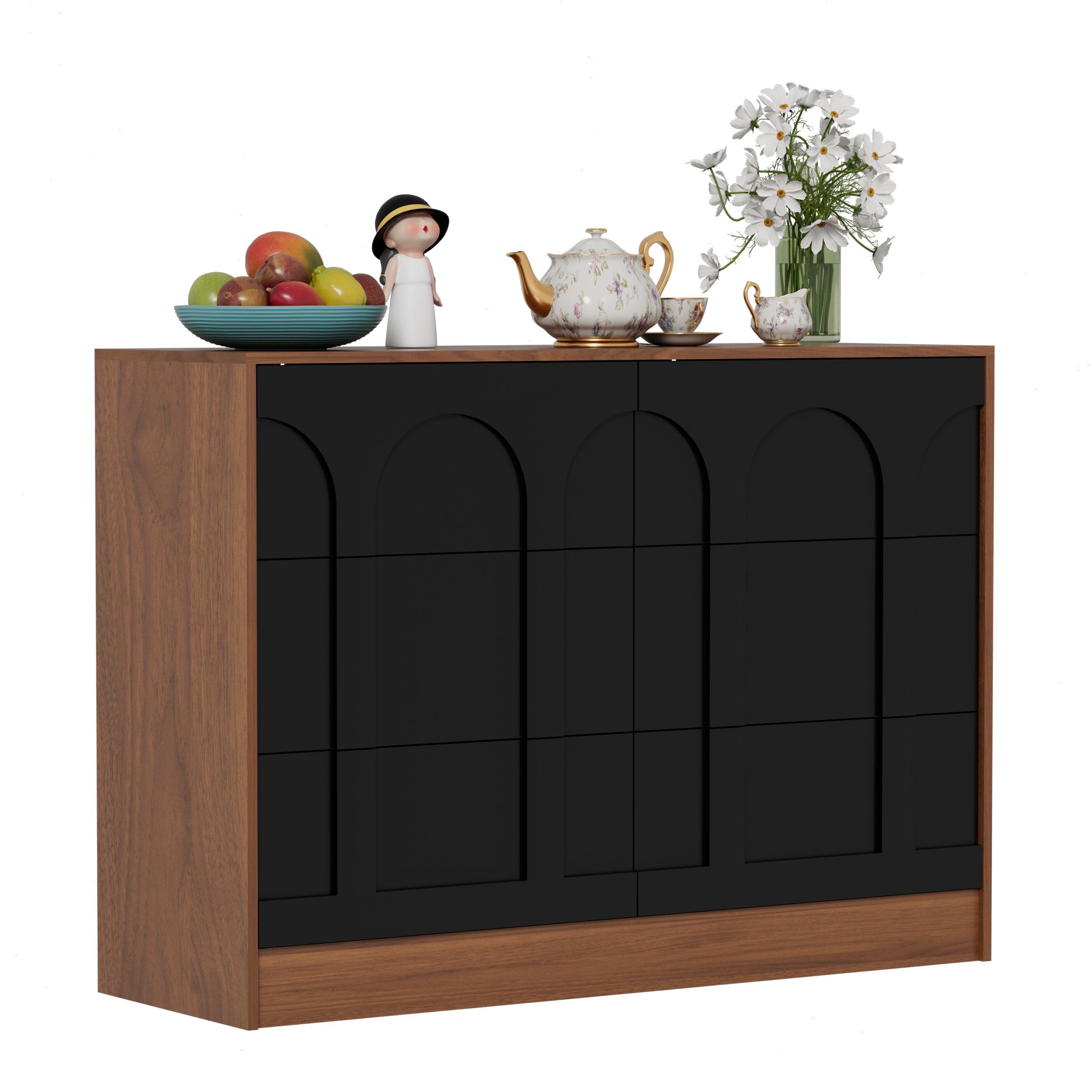 Kommode mit 6 Schubladen, Highboard Schubladenschrank für Wohnzimmer